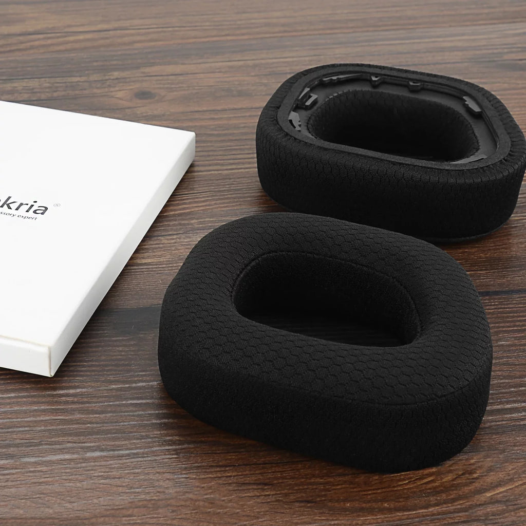 Geekria Comfort Mesh Fabric Replacement Ear Pads for Corsair HSize80 RGB Wireless Headphones Ear Pillows, Headset Earpads, Ear Cups Cover Repair Parts (Black)