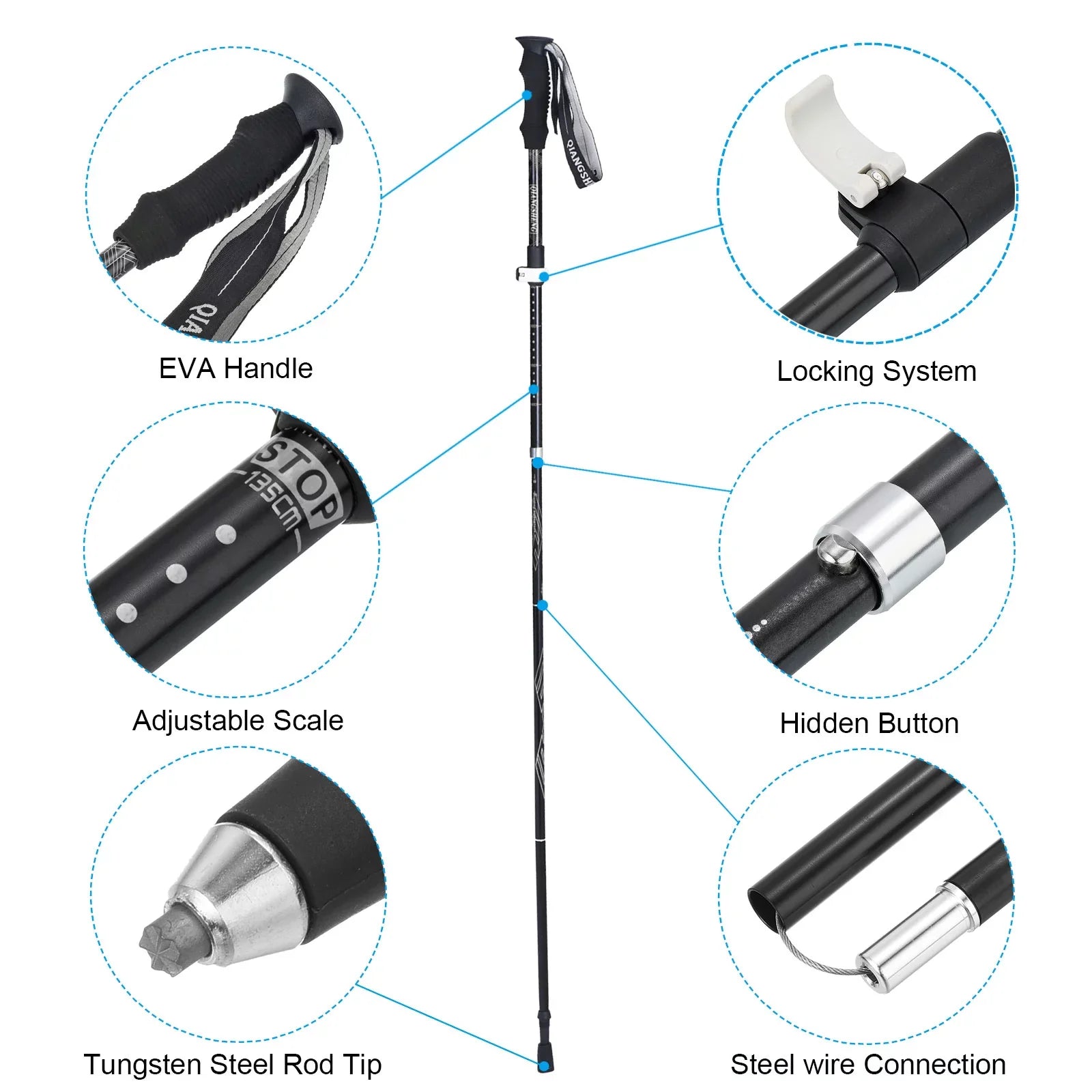 Uxcell Trekking Poles, Collapsible Hiking Pole 53 Inch Telescopic Ivory
