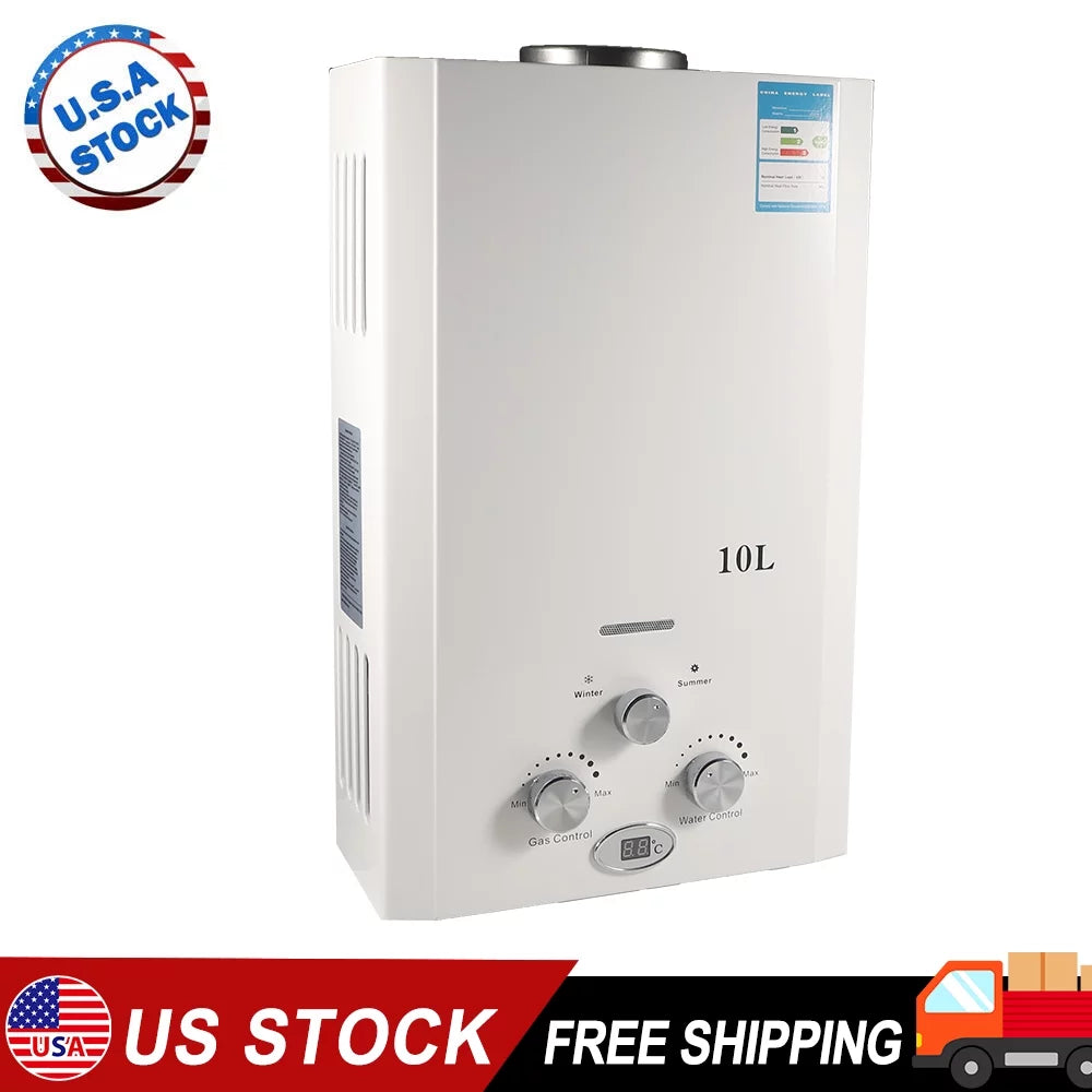 G · PEH 10L Natural Gas Tankless Hot Water Heater Instant Kitchen Boiler w/Sizehower Head