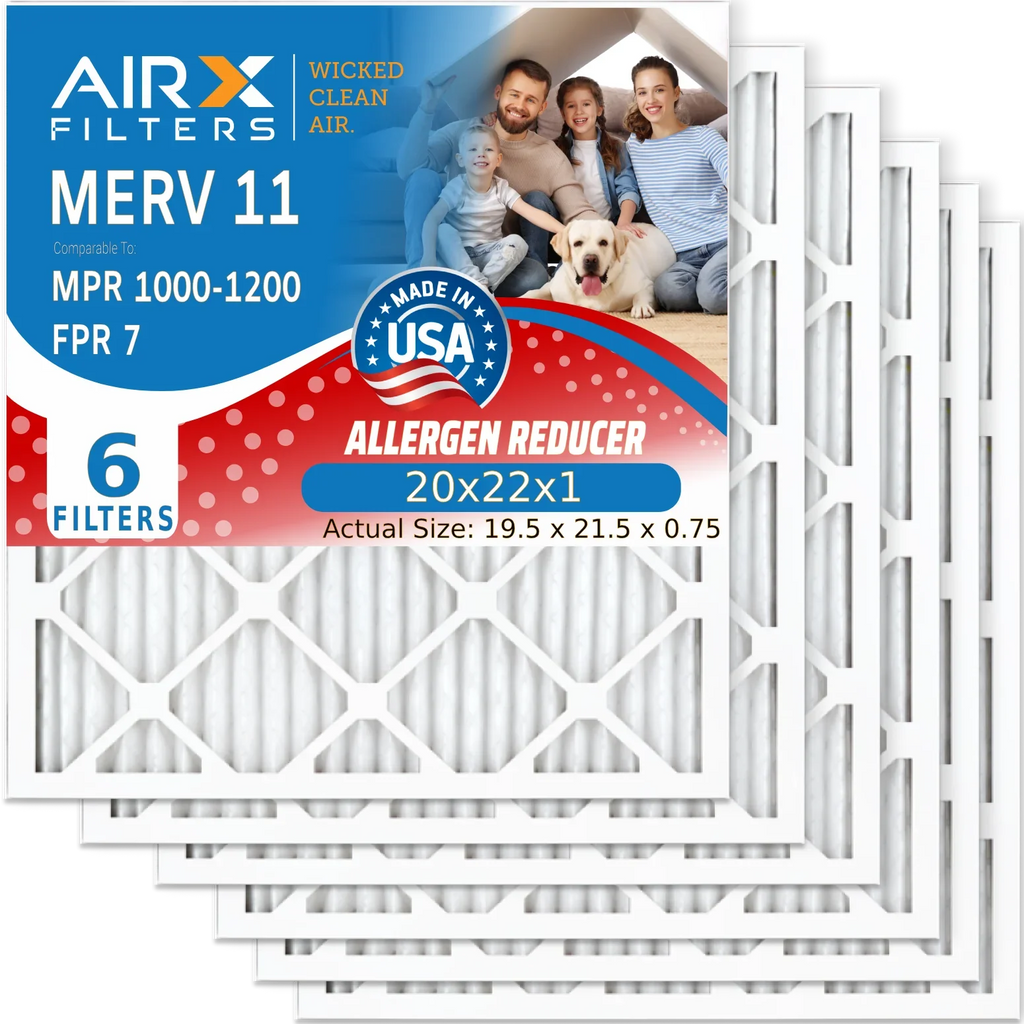 20x22x1 Air Filter MERV 11 Comparable to MPR 1000, MPR 1200 & FPR 7 Electrostatic Pleated Air Conditioner Filter 6 Pack HVAC Premium USizeA Made 20x22x1 Furnace Filters by AIRX FILTERSize WICKED CLEAN AIR.
