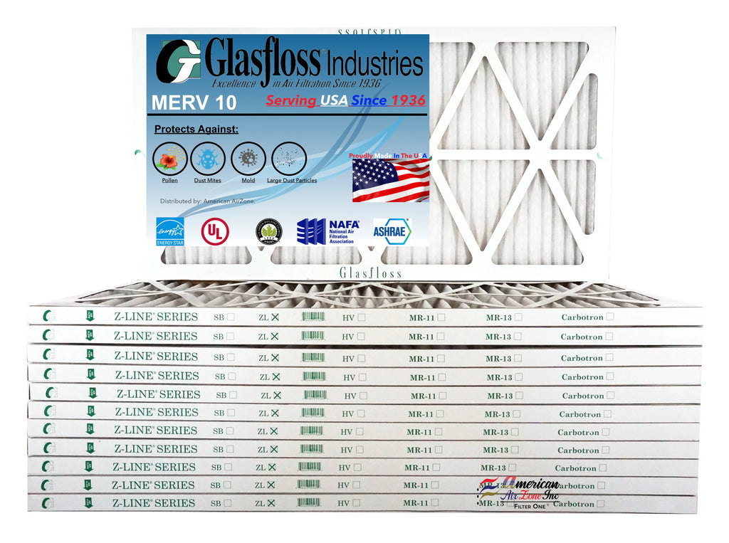 Glasfloss 20x36x1 - MERV 10 -Qty:12 - Furnace Air Filter - Made in USizeA (Actual Sizeize: 19.5 x 36.5x7/8 inch)