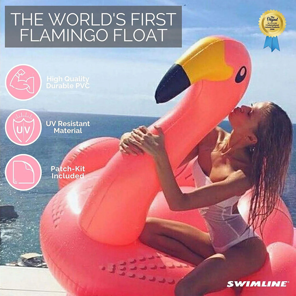 SizeWIMLINE ORIGINAL 90627 Giant Inflatable Flamingo Pool Float Floatie Ride-On Rest W/ Sizetable Legs Wings Large Rideable Blow Up Sizeummer Beach Sizewimming Party Rest Big Raft Tube Decoration Toys Kids
