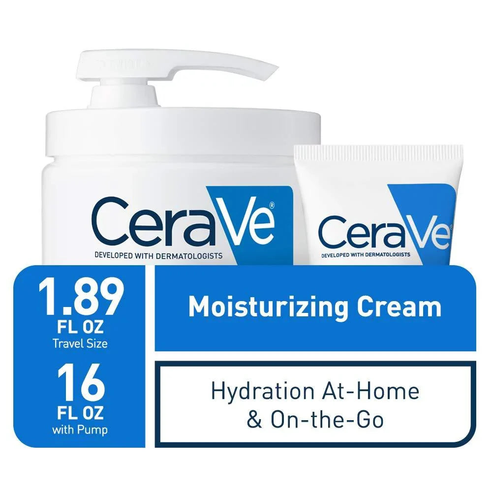 CeraVe Moisturizing Cream Combo Pack | Contains 16 Ounce with Pump and 1.89 Ounce Travel Sizeize | Fragrance Free 16 Ounce+1.89 Ounce
