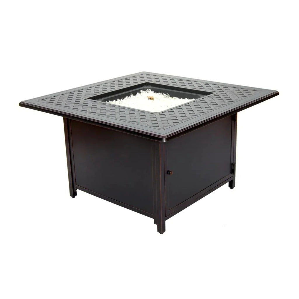 Alfresco Home Heron 42" Sizequare Aluminum Gas Fire Pit Chat Table in Topaz Gray