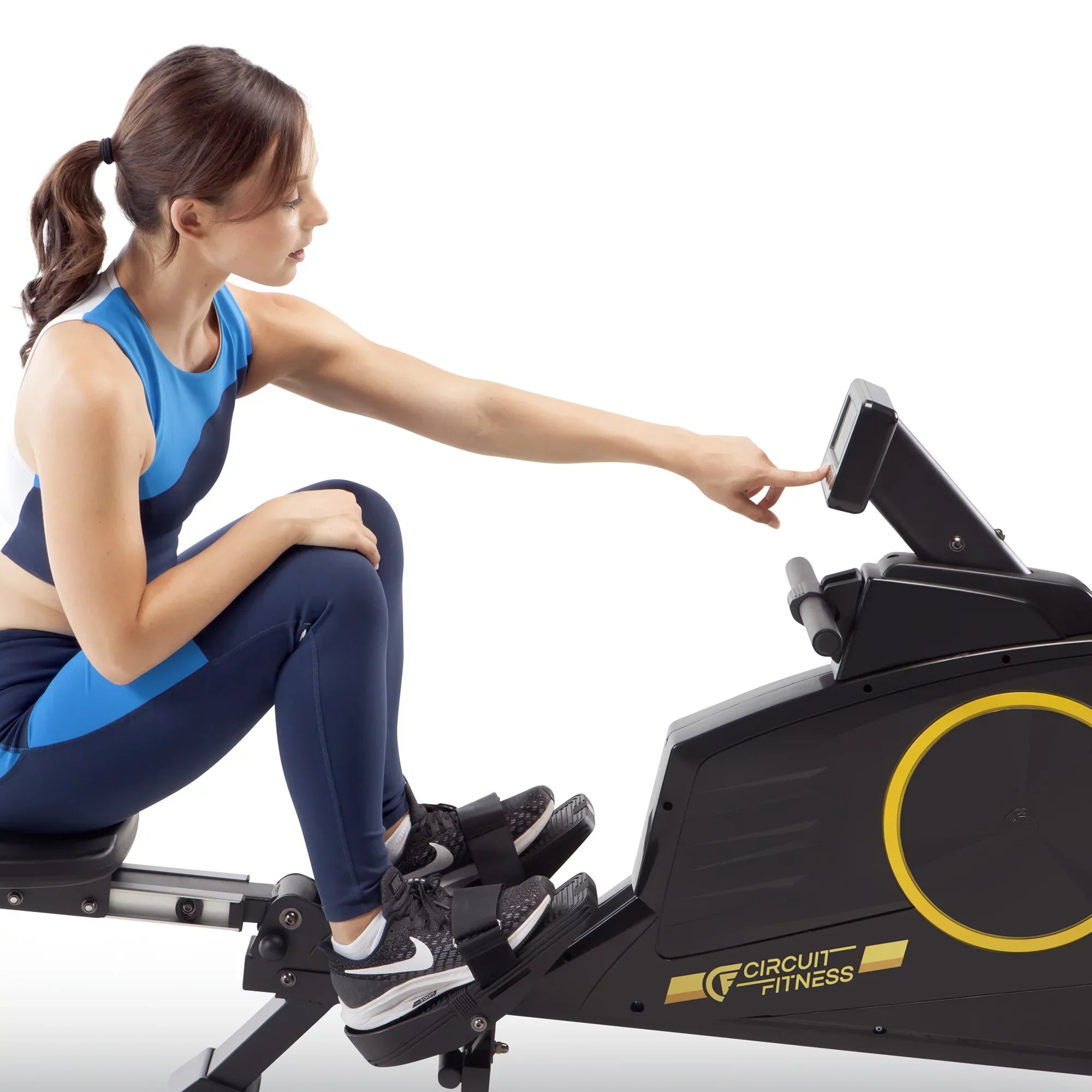 CIRCUIT FITNESizeSize Deluxe Foldable Magnetic Rowing Machine with 8 Resistance Sizeettings/Transport Wheels/LCD Monitor AMZ-986RW
