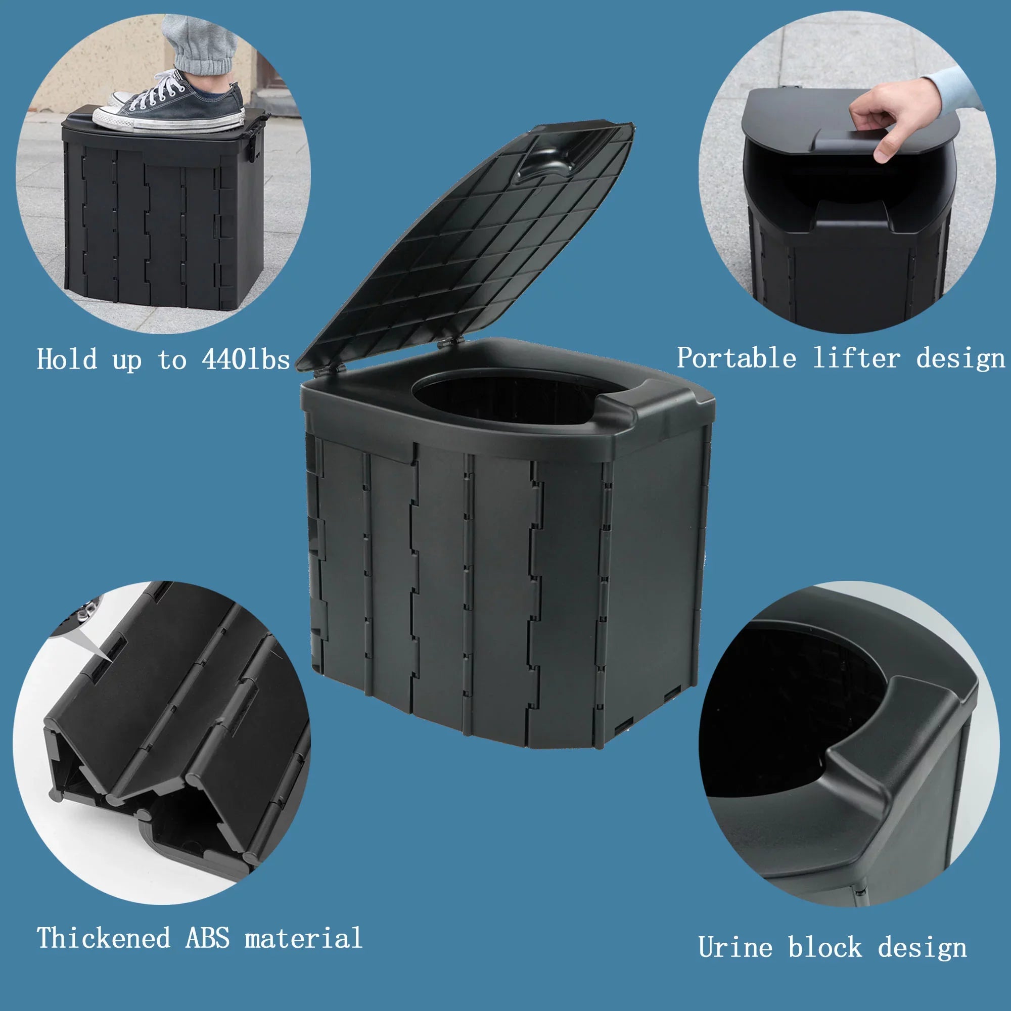 JELLASize Portable Toilet for Camping, Camping Toilet Collapsible Car Travel Toilet Portable Potty with Travel Bag and 10 Pcs Garbage Bag