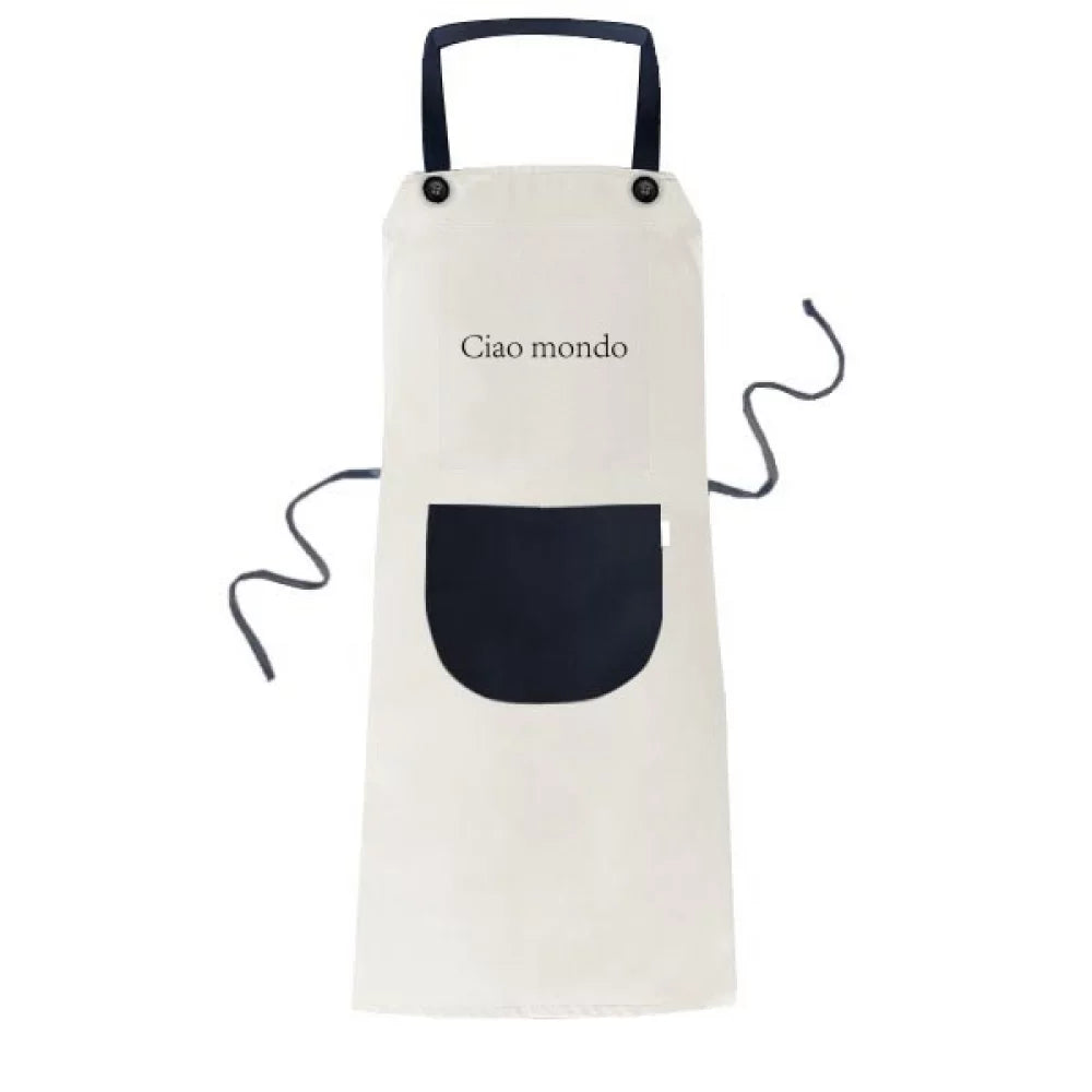Hello World Italian Apron Adjustable Bib Cotton Linen BBQ Kitchen Pocket Pinafore