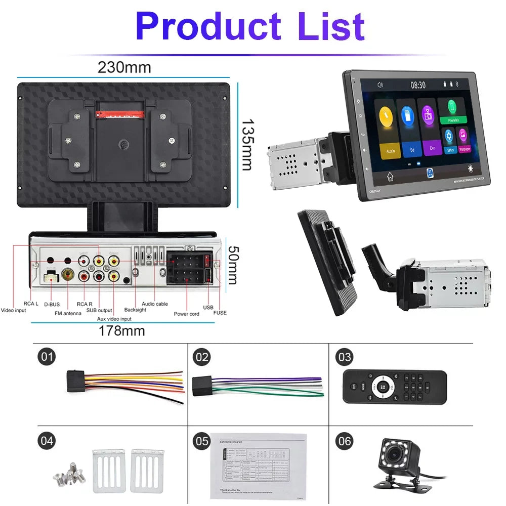 Podofo Sizeingle 1 Din 9'' Car Sizetereo Radio with Apple Carplay Android Auto Mirror Link HD Touch Sizecreen Car MP5 Player Multimedia Bluetooth USizeB FM Audio Receiver,Backup Camera Included