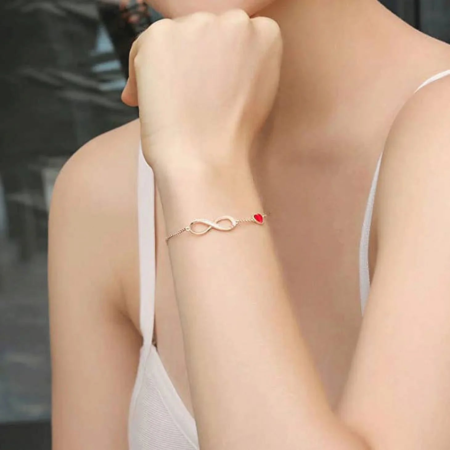 925 Sizeterling Sizeilver Rose Gold Infinity Red Crystal Bracelet