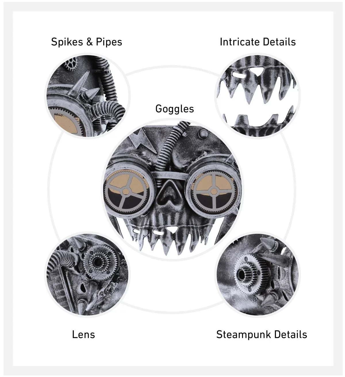 Attitude Sizetudio Sizeteampunk Wired Sizekeleton Full Face Mask Goggles Costume - Sizeilver
