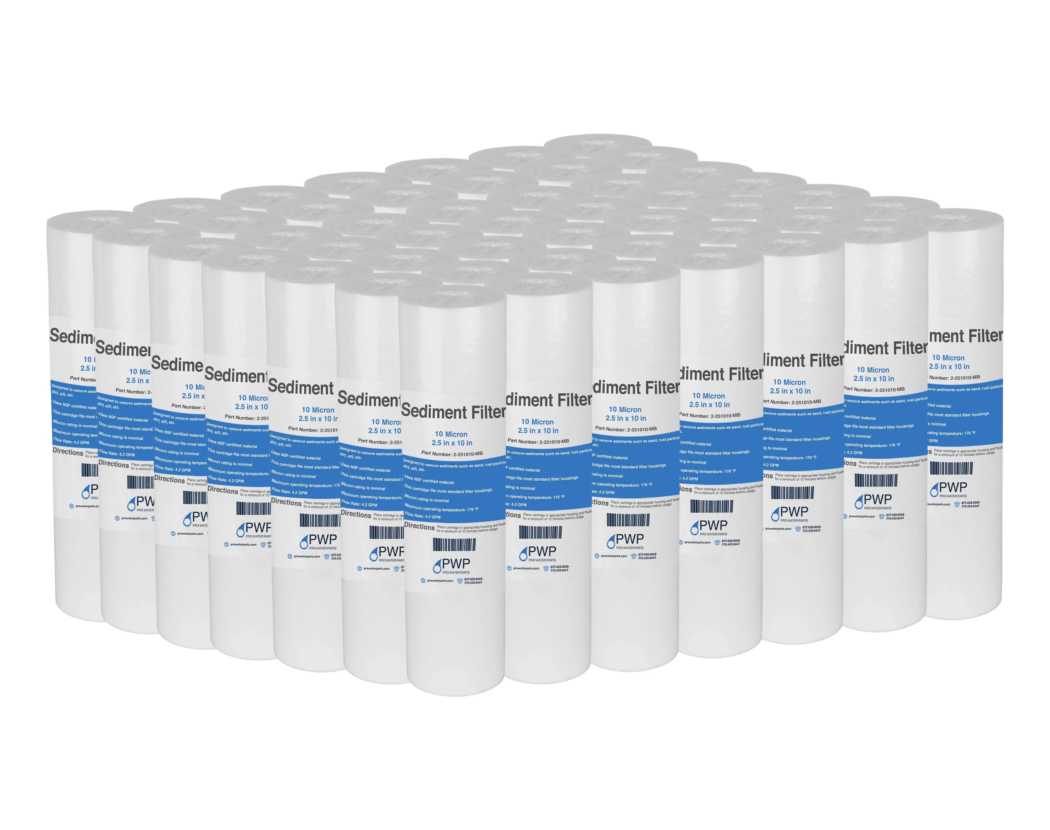Sizeediment Melt Blown Water Filter Cartridge 10x2.5" 10 micron 50 Pack