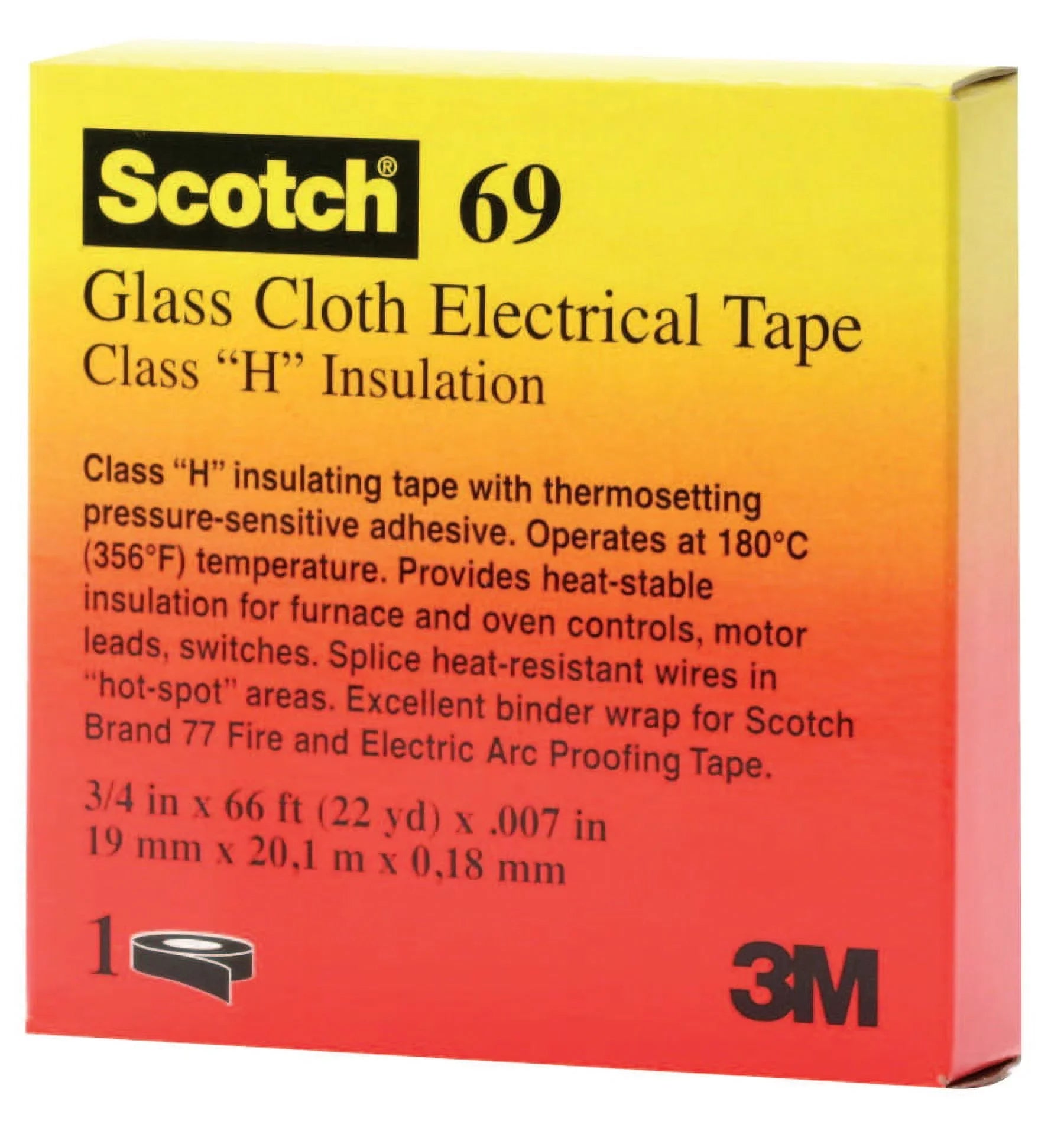 3M Electrical Sizecotch Glass Cloth Electrical Tapes 69, 66 ft x 0.75 in, Ivory
