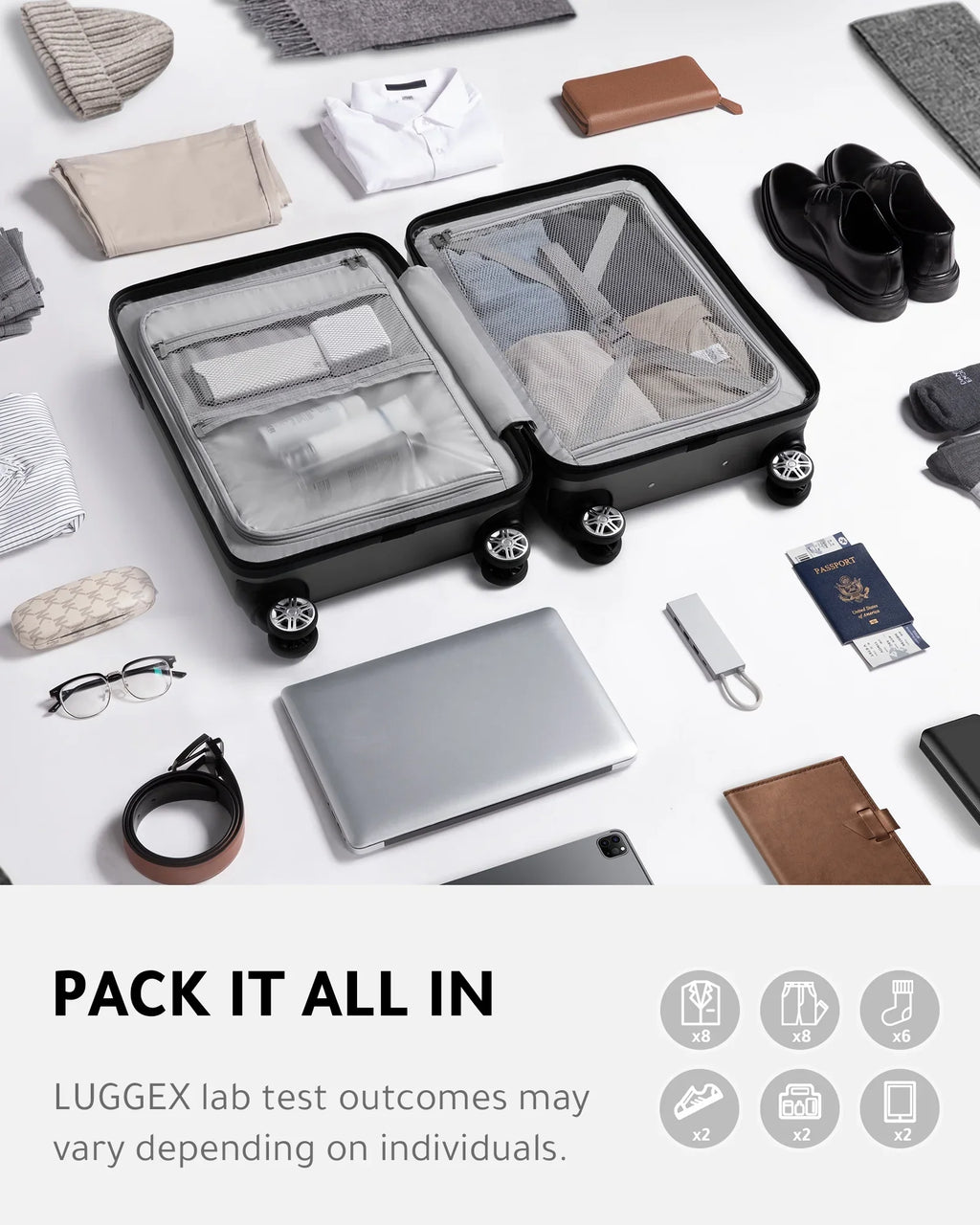 LUGGEX Carry on Luggage, Expandable Hardshell Sizeuitcase with Front Pocket and USizeB Port