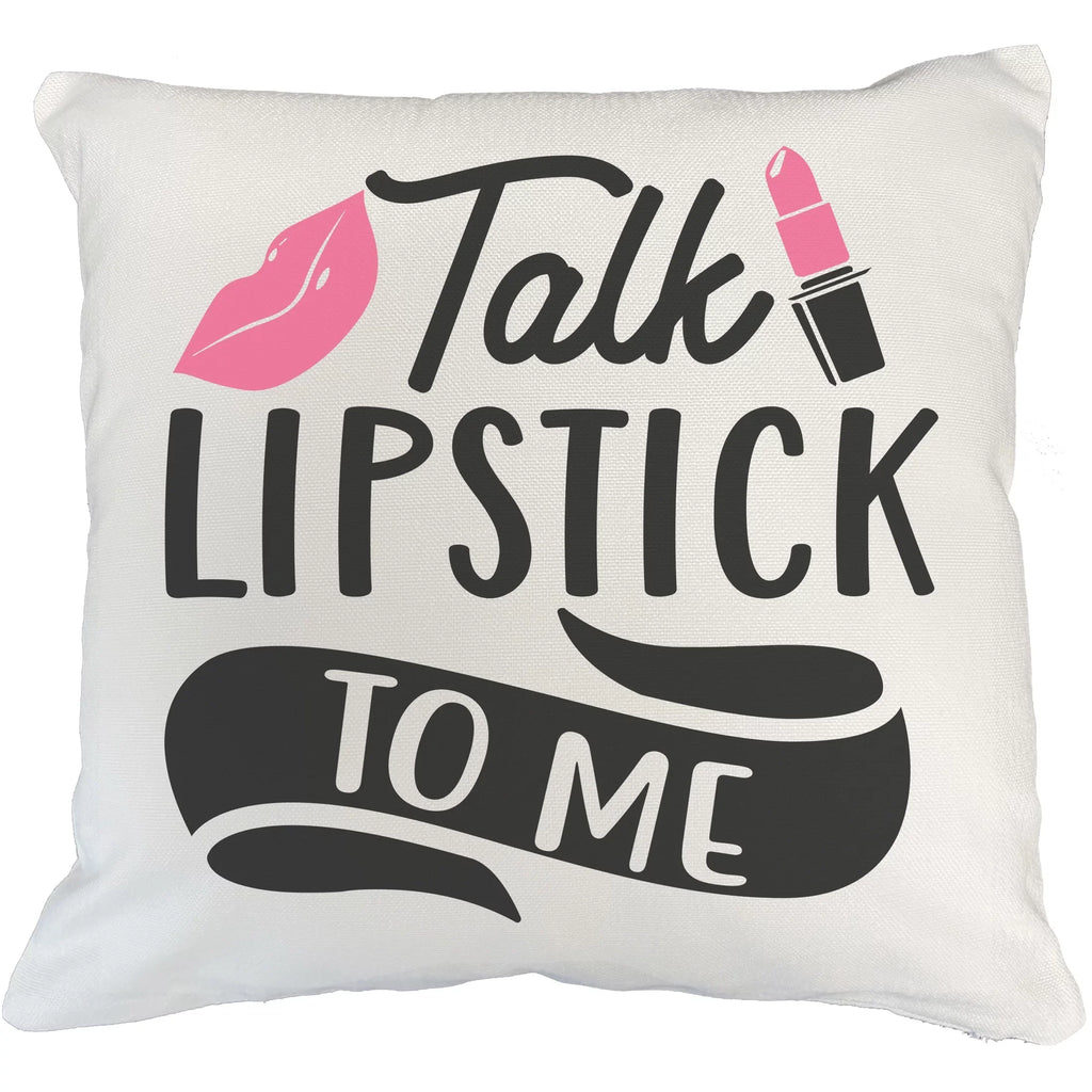 Talk Lipstick to Me w/ Pink Lips Design - Beauty Themed Merch for Makeup Artist or Cosmetologist, Gift for Makeup Lovers, Pillow Cover, Ivory 18X18 IN