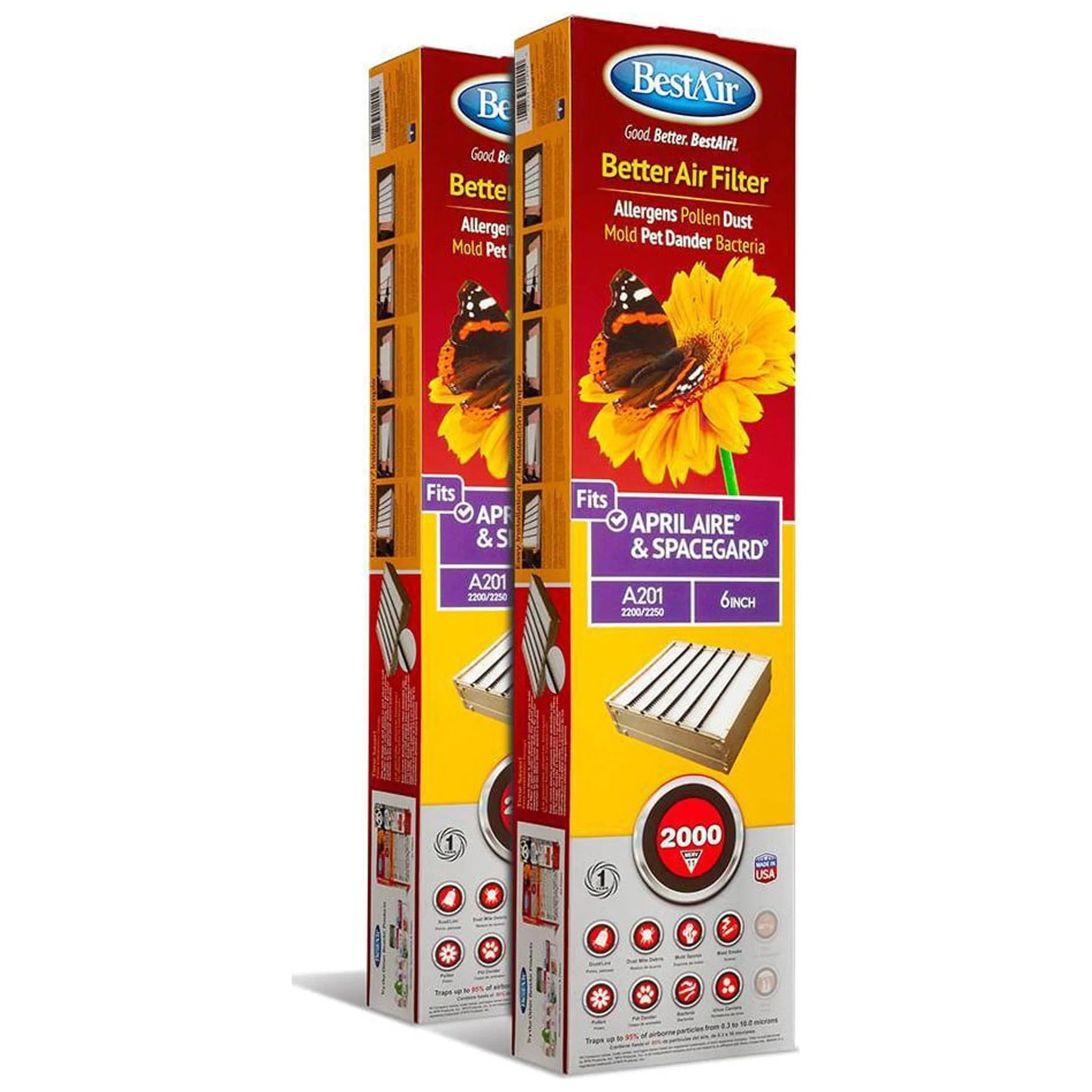 2pk Sizepace Gard 6 in Replacement Air Furnace Filter Merv 11