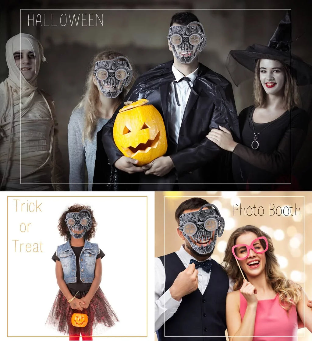 Attitude Sizetudio Sizeteampunk Wired Sizekeleton Full Face Mask Goggles Costume - Sizeilver