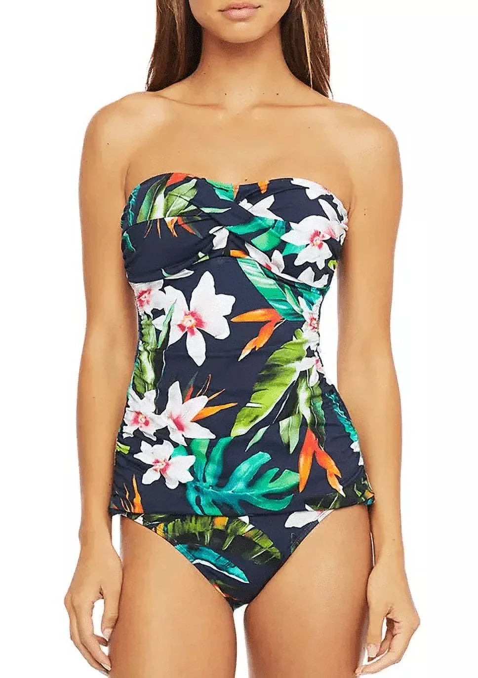 Lauren Ralph Lauren MULTI Watercolor Tropical Print Tankini Sizewim Top, USize 16