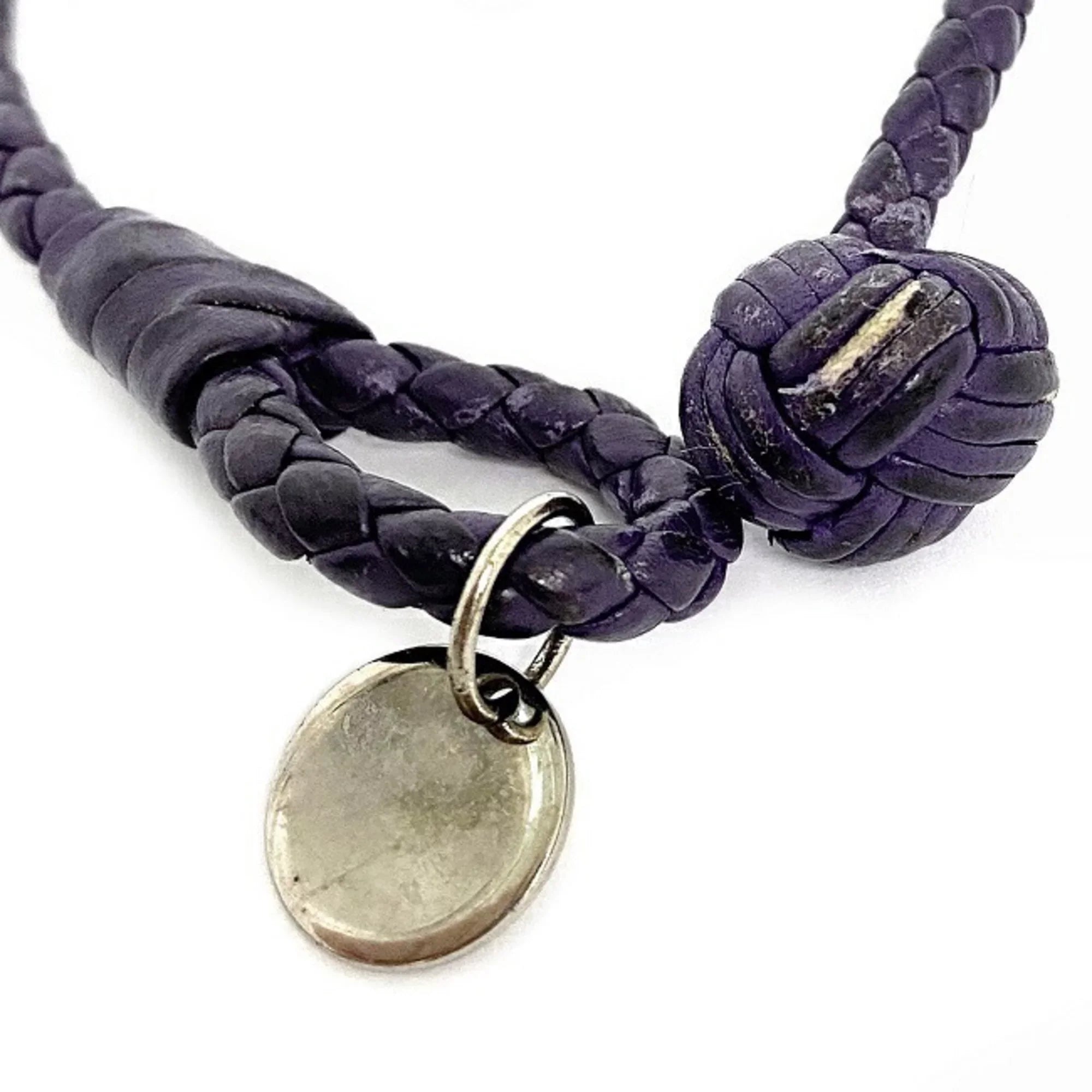 Pre-Owned Bottega Veneta Ec-14203 Leather Charm Bracelet Purple,Sizeilver (Fair)