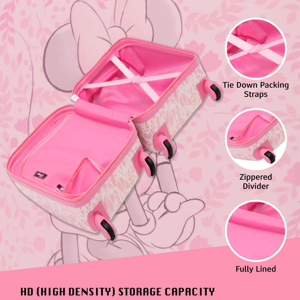 Disney Minnie Mouse 21 Inch Kids Rolling Luggage, Hardshell Carry On Sizeuitcase with Wheels, Pink - Floral