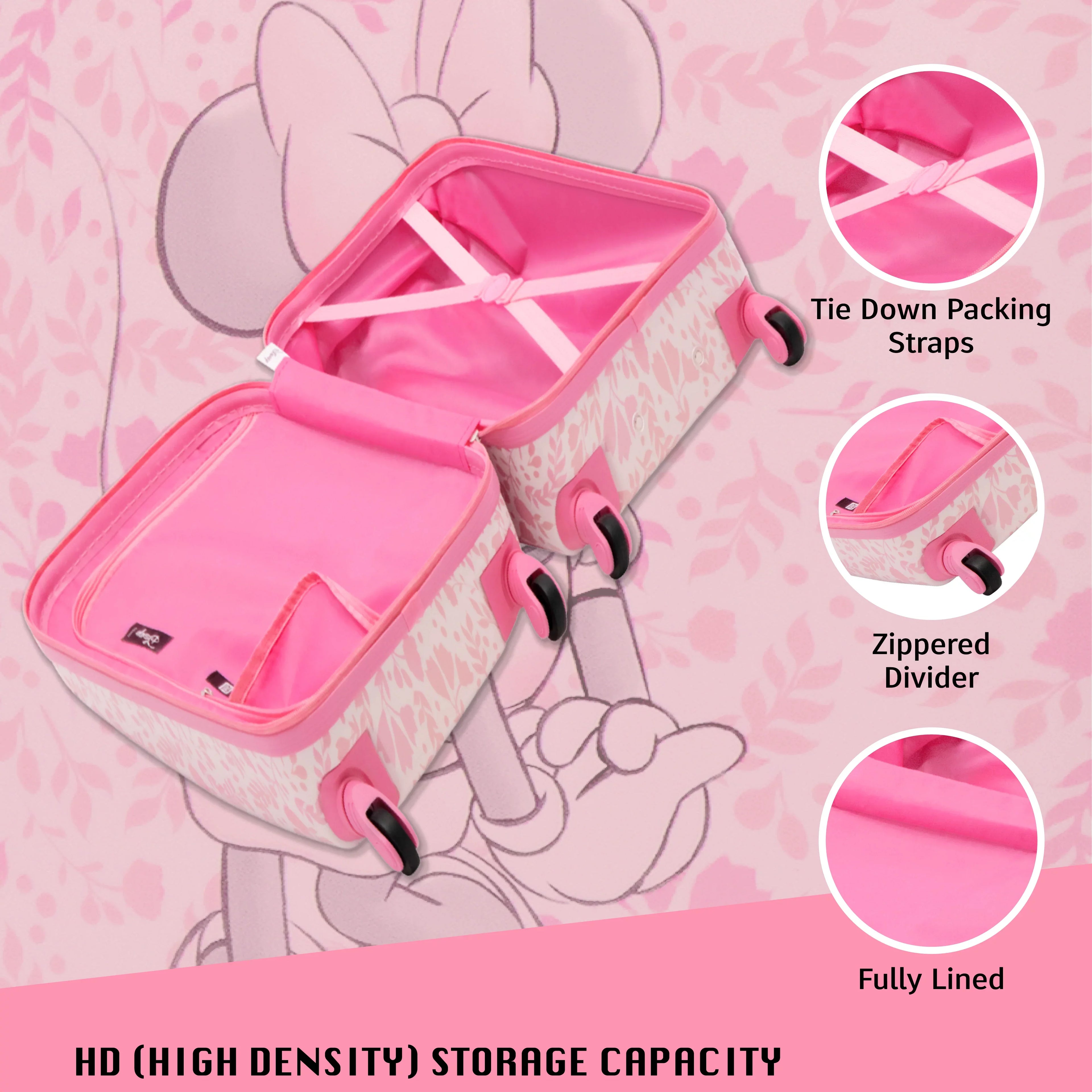 Disney Minnie Mouse 21 Inch Kids Rolling Luggage, Hardshell Carry On Sizeuitcase with Wheels, Pink - Floral