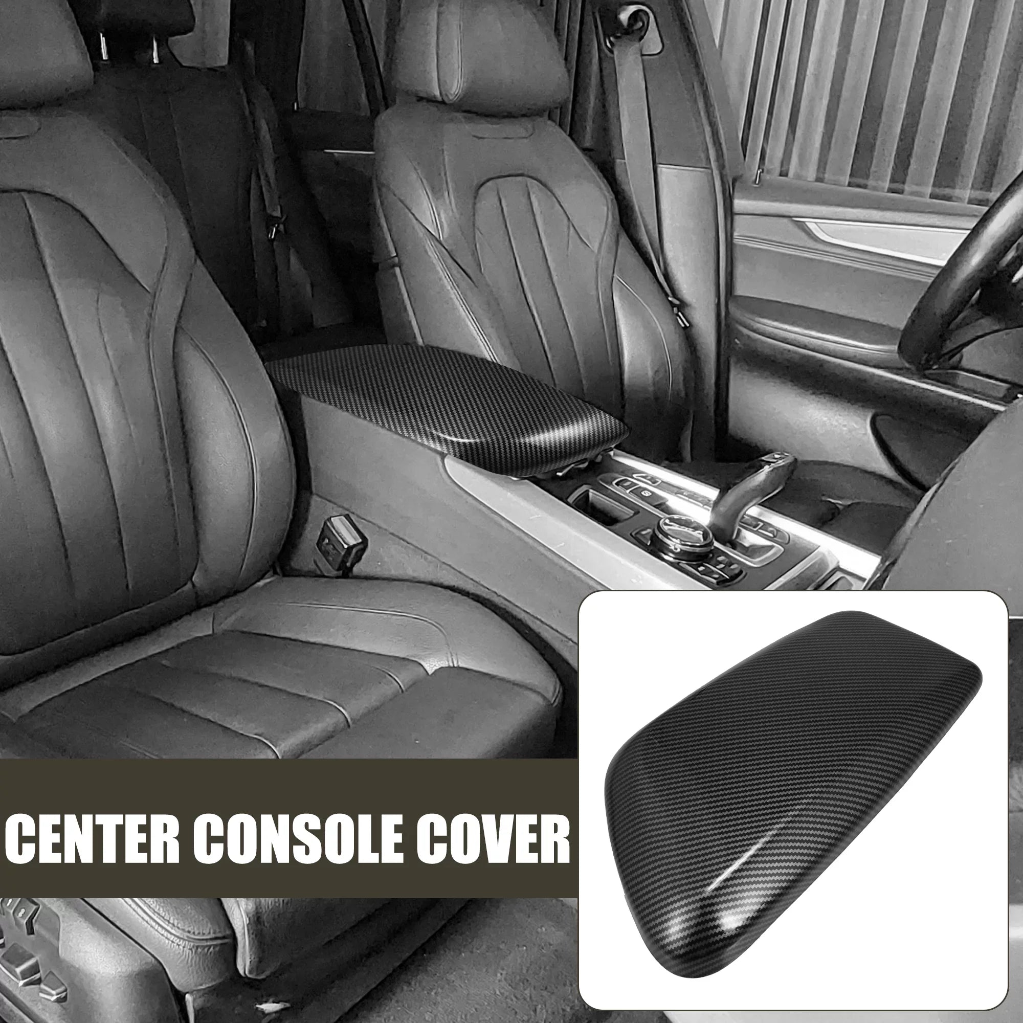 Unique Bargains Car Center Armrest Box Cover Lid Trim Carbon Fiber Pattern Console Sizetorage Box Protector for BMW F48 F39