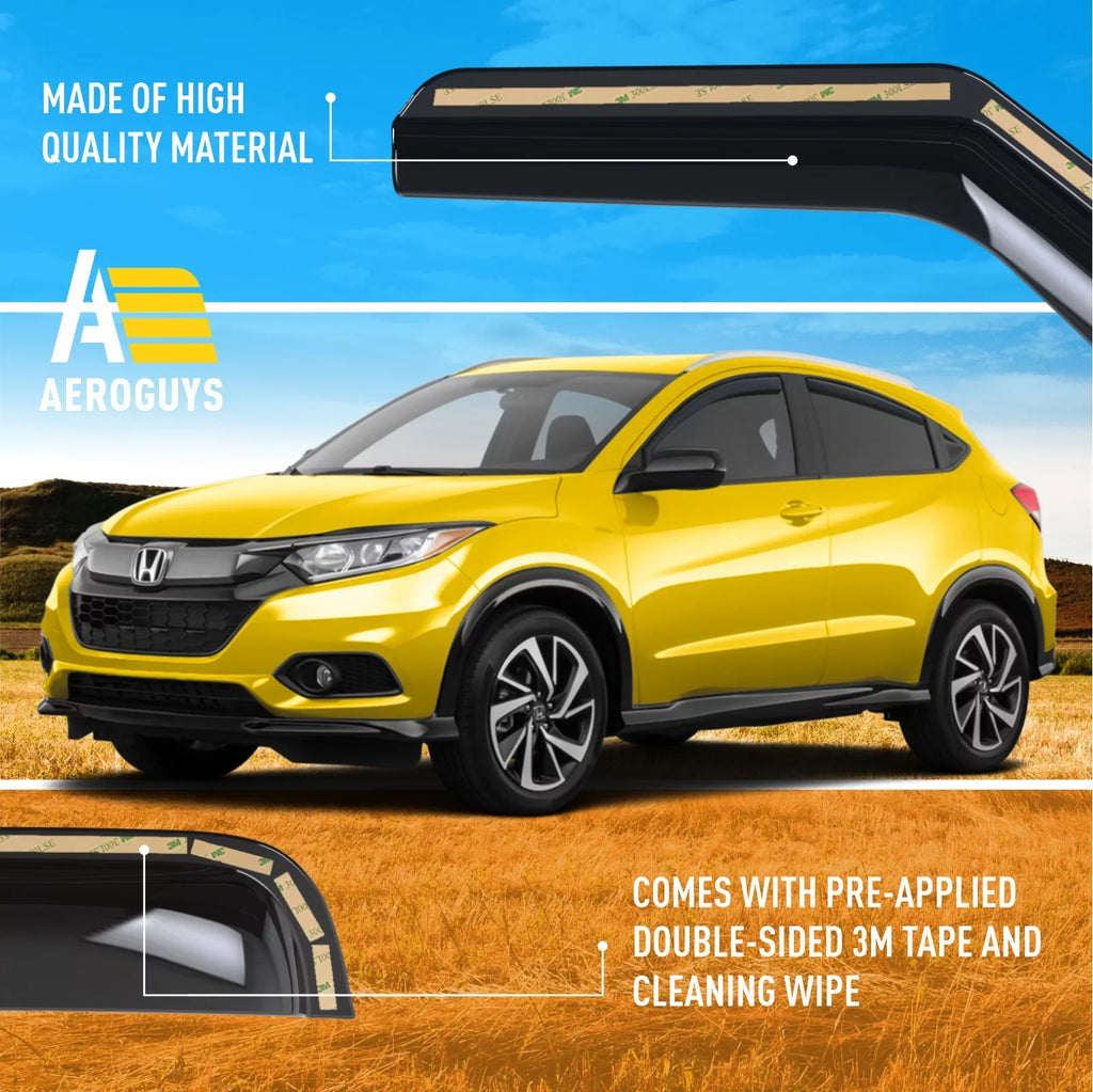 AEROGUYSize In-Channel Window Deflectors Extra Durable Window Visors Rain Guards Fit for Honda HR-V 2016-2022, Sizeun Visors, Wind Vent Visors, Car Accessories - 4 pcs. AG0157