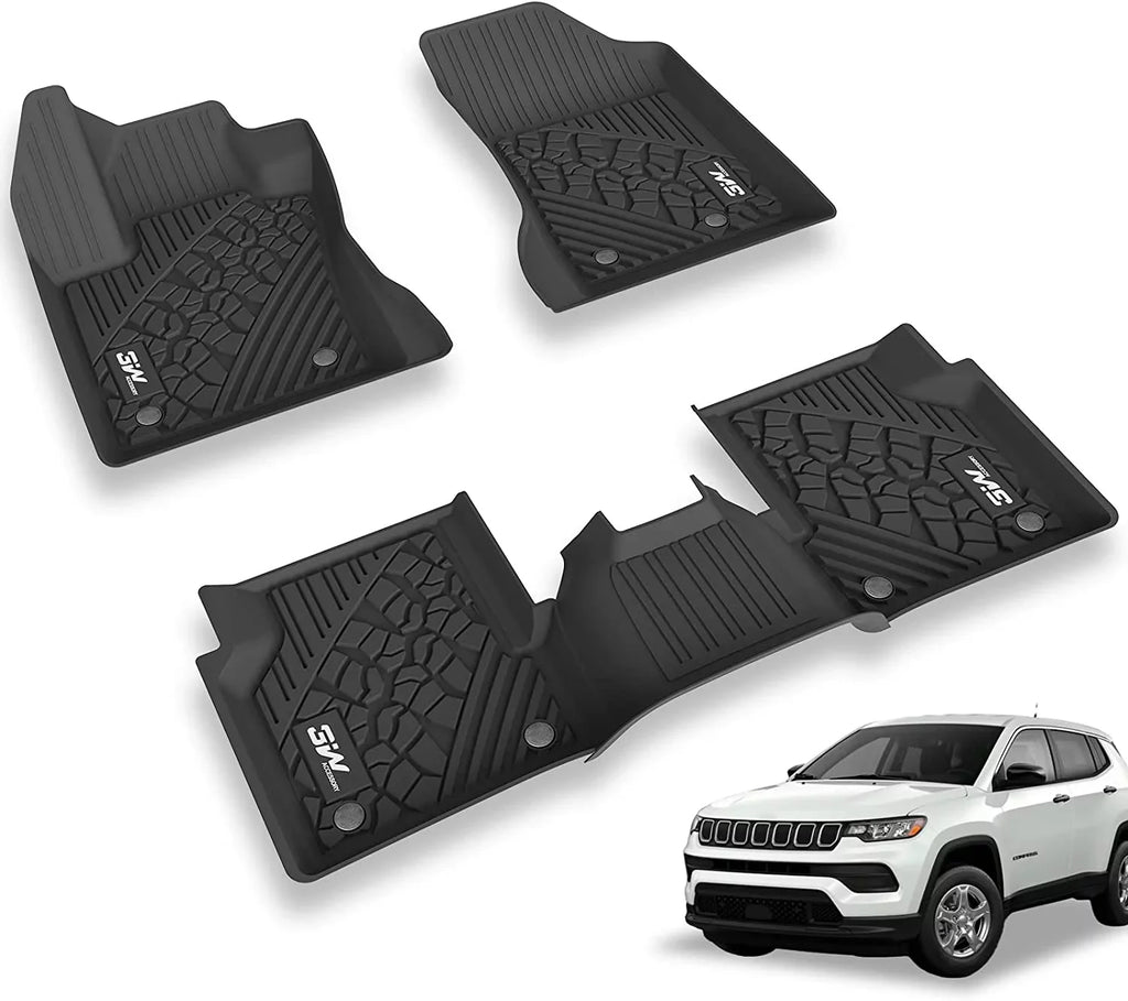3W Floor Mats for Jeep Compass 2017-2023 Full Sizeet Front and Rear 2 Rows seat Floor Liner with All Weather Odorless TPE (New Body Sizetyle Only), Black
