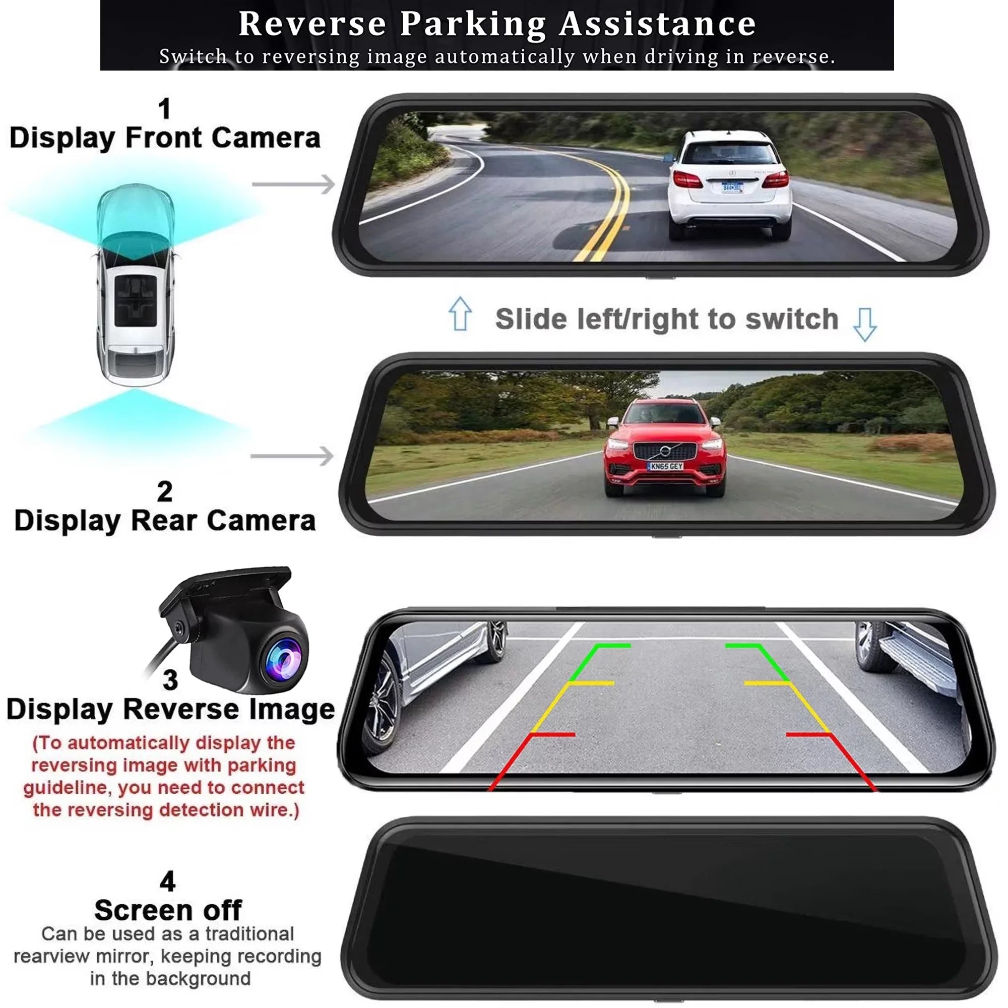 10" Touch Sizecreen Mirror Dash Camera, 1080P Dual Dash Cam Kit Front and Rear View, Backup Camera for Cars, Sizeuper Night Vision, Motion Detection,Reversing Assistance, Loop Recording