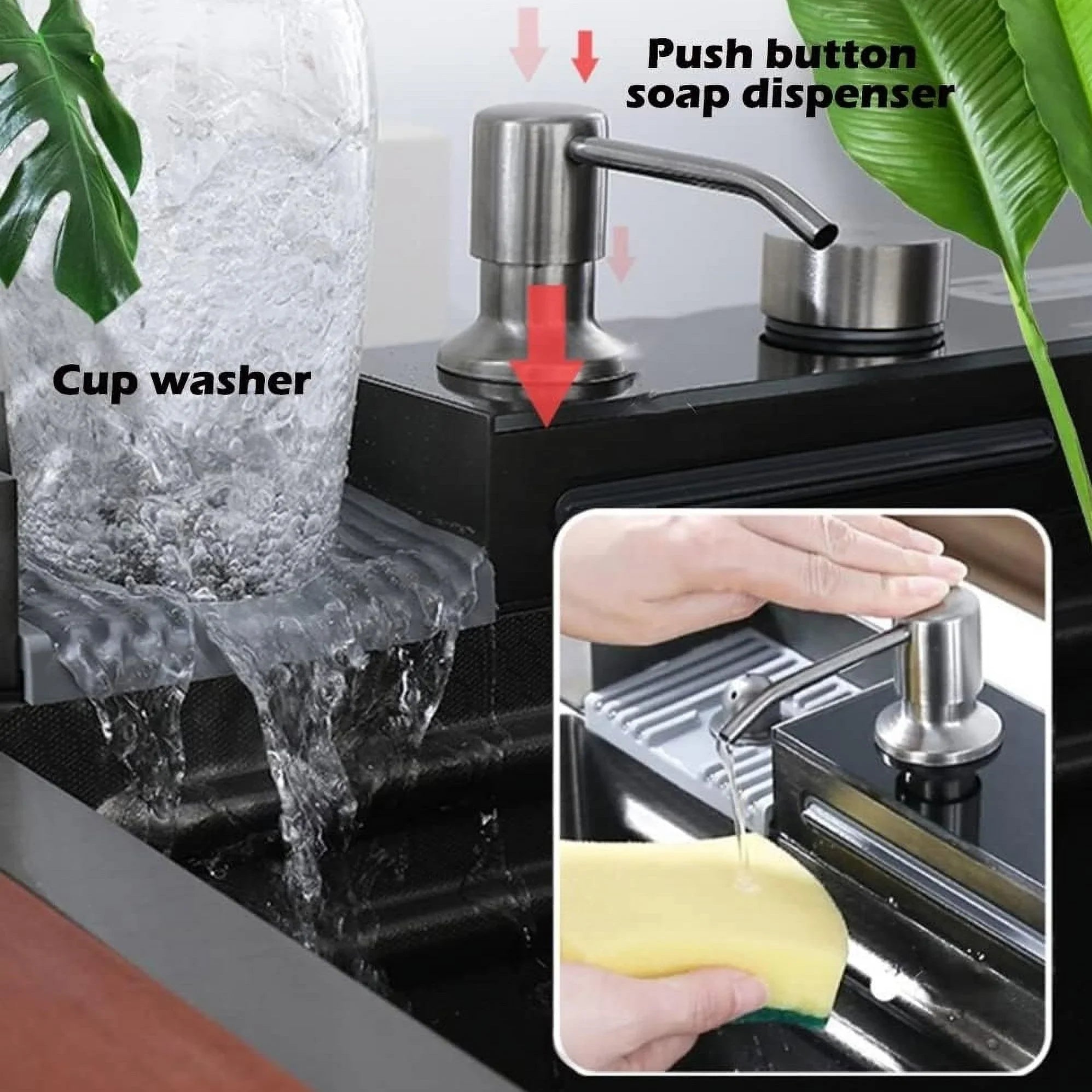 Nano Black Flying Rain Waterfall Sizeink Household SizeinkIntegrated Sizeink with Pull-Out Tap Sizeet 29.5 INCH