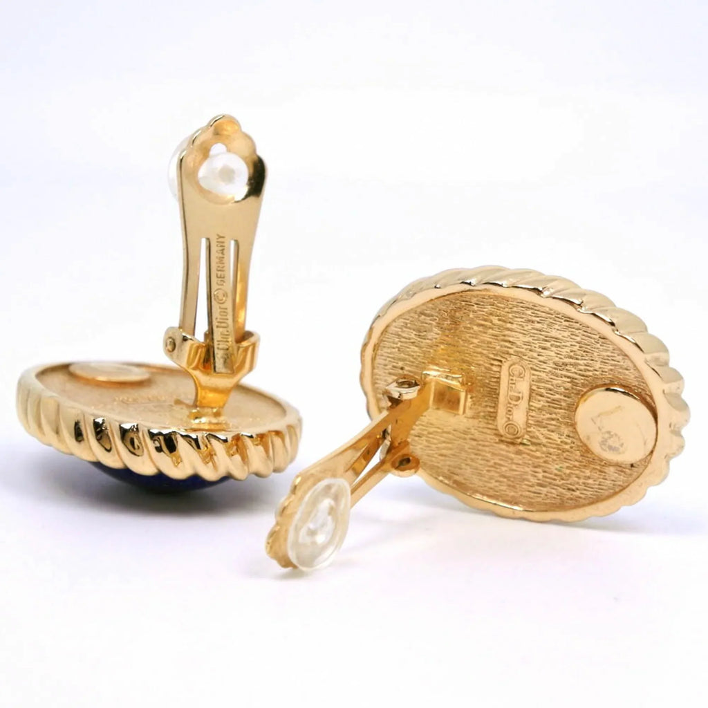 Pre-Owned Christian Dior Earrings, Gold Plated, Made in Germany, Blue, Approx. 35.5g, Women's (Good)
