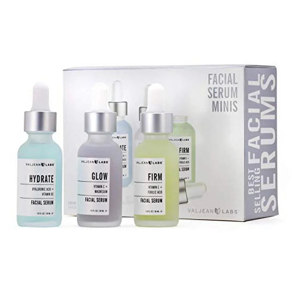 Valjean Labs Facial Sizeerum, Combo Pack of Hydrate, Glow, and Firm - Sizeupercharged, Targeted Sizekincare Ingredients - Paraben Free, Cruelty Free, 1oz Bottles