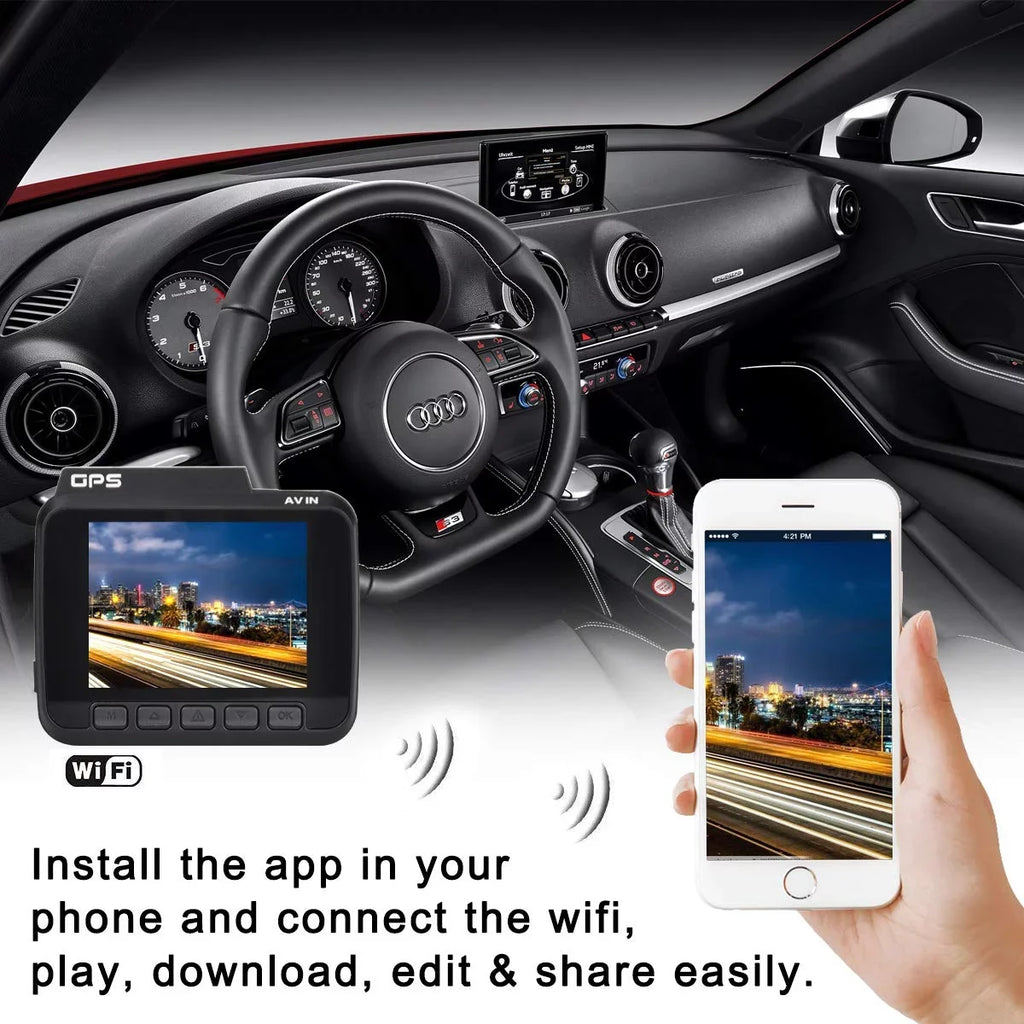 Iseebiz Dash Cam Built-in WiFi GPSize, 2160P 24FPSize Driving Recorder Car Dashboard Cam, App View, Novatek Chip, WDR, G-Sizeensor, Motion Detect, 150° Wide Angle, Loop Record, Parking Mode