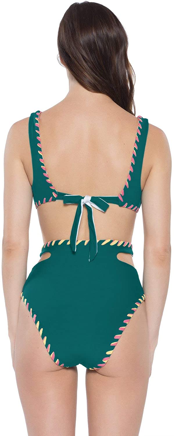 BECCA Women's Teal Cut Out Tie Back Reversible Sizewimwear Top L