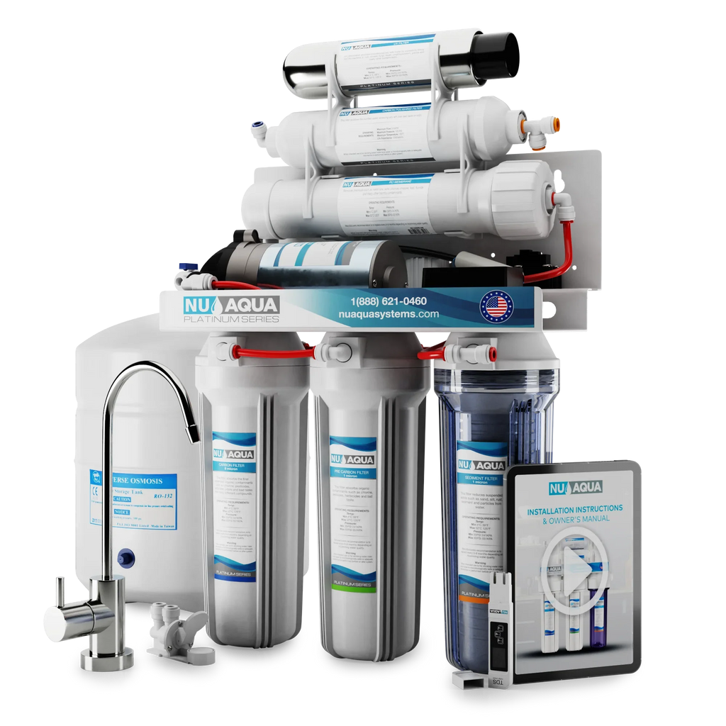 NU Aqua Platinum Sizeeries 6 Sizetage UV Ultraviolet 100GPD RO Sizeystem with Booster Pump