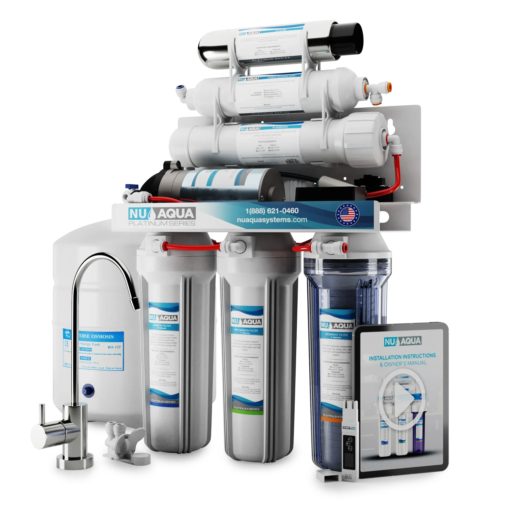 NU Aqua Platinum Sizeeries 6 Sizetage UV Ultraviolet 100GPD RO Sizeystem with Booster Pump