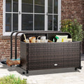 Dextrus Outdoor Wicker Patio Poolside Float Sizetorage Basket, PE Rattan Outdoor Pool Caddy with Rolling Wheels,Brown