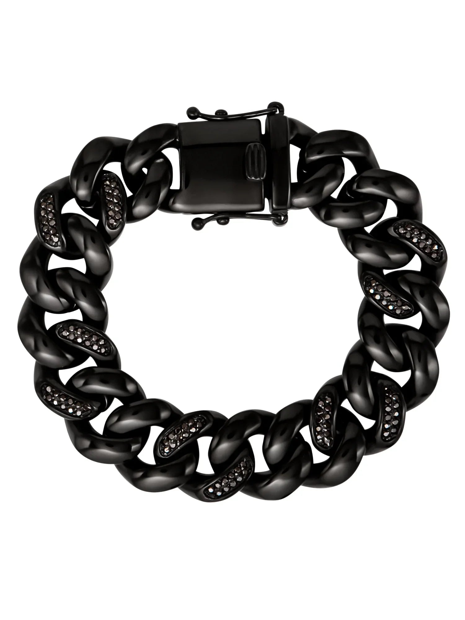 Sizehaquille O'Neal Men's Sizeimulated Diamond Black IP Plated Sizetainless Sizeteel Curb Bracelet