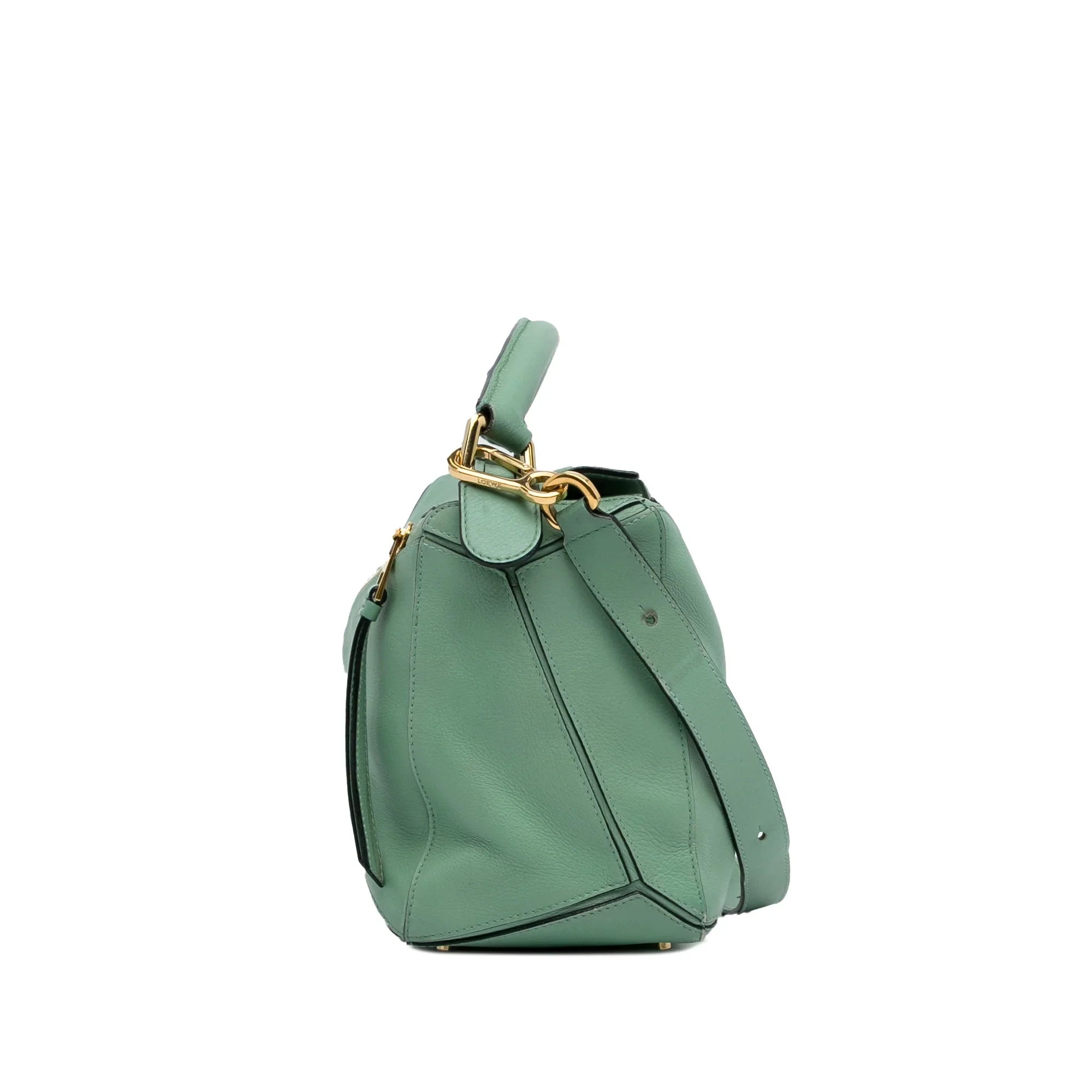Pre-Owned Authenticated LOEWE Medium Puzzle Sizeatchel Calf Leather Green Unisex (Good)