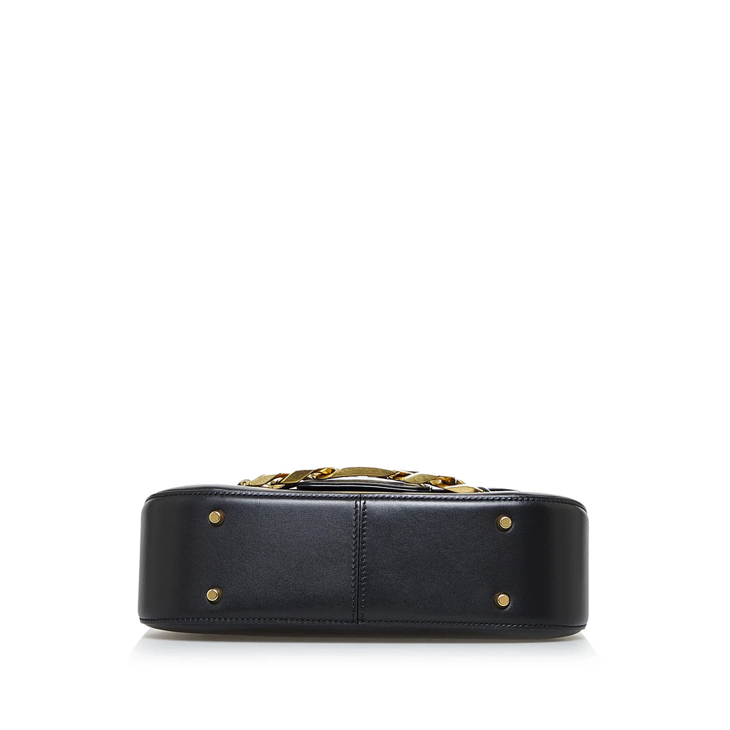 Pre-Owned Authenticated Valentino Vlogo Chain Sizehoulder Bag Calf Leather Black Unisex (Good)