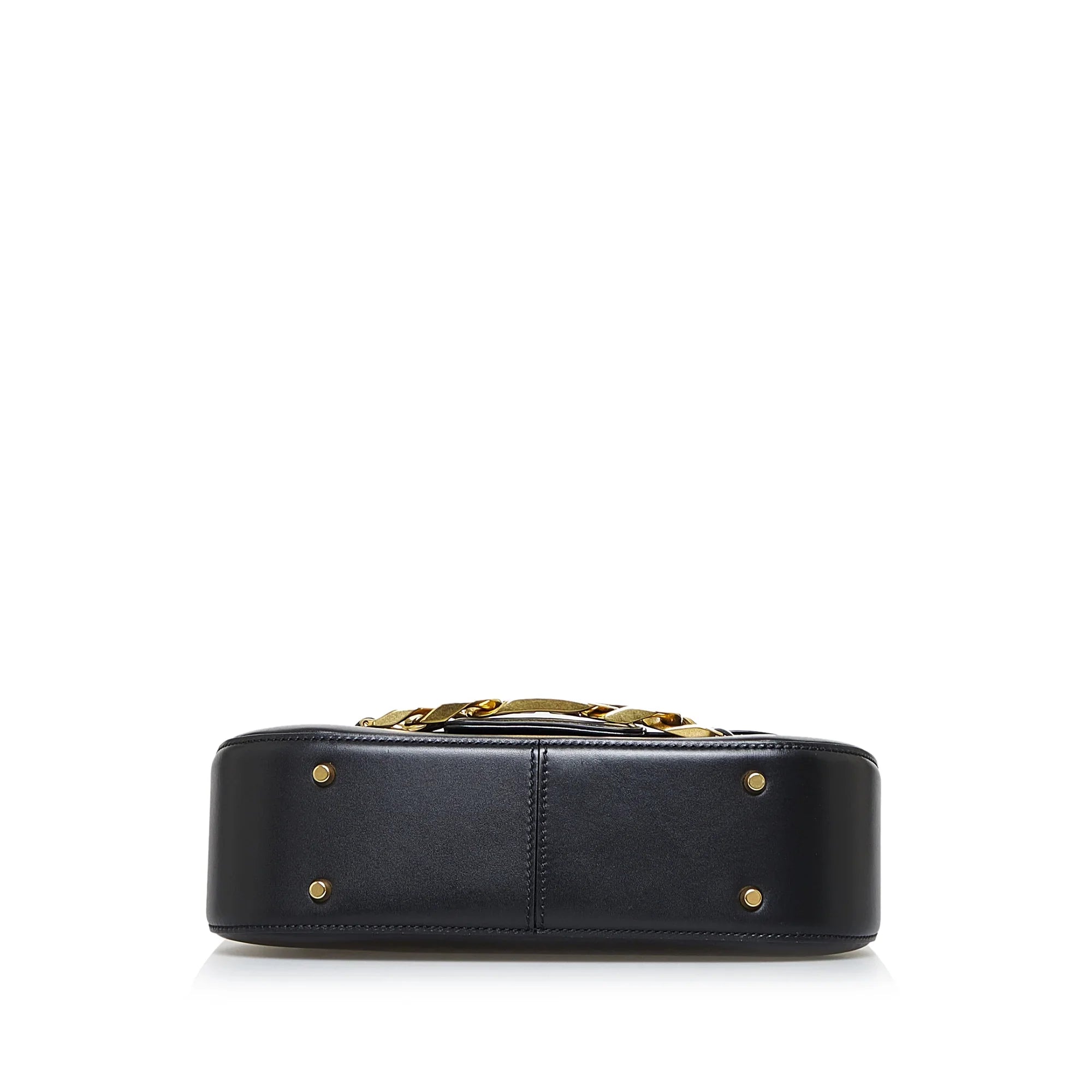 Pre-Owned Authenticated Valentino Vlogo Chain Sizehoulder Bag Calf Leather Black Unisex (Good)