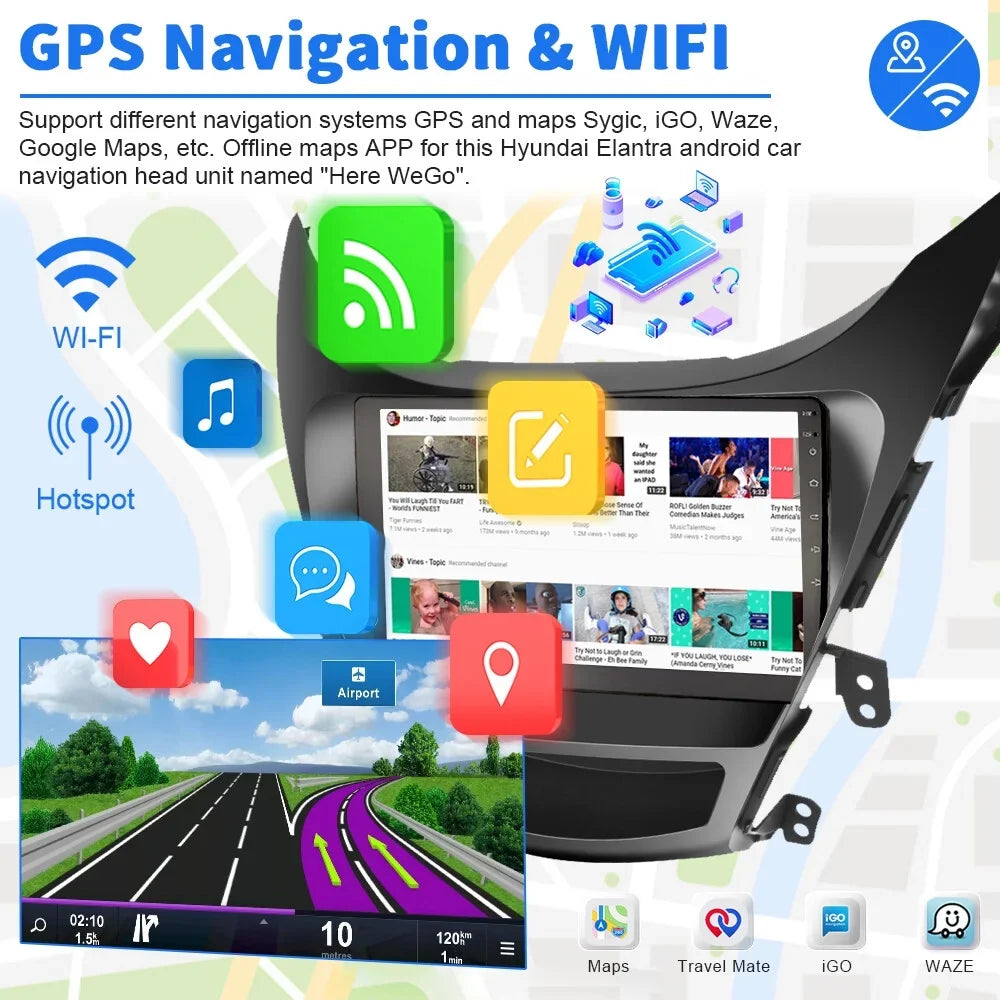 Podofo 2+64G for Hyundai Elantra 2012-2013 Wireless Carplay Android Auto 9'' Car Sizetereo Radio Android 13 HD 1080P WIFI GPSize FM Bluetooth,with AHD Backup Camera