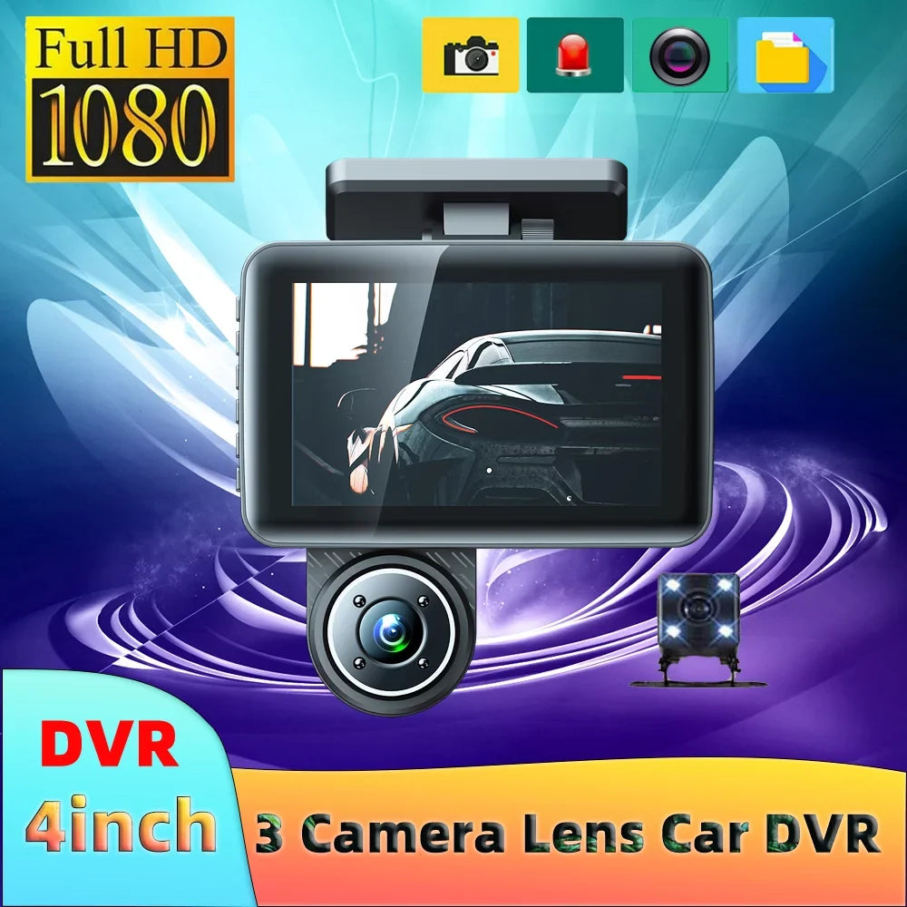 Walmart Triple Channel Dash Cam, Wide Angle Car Camera Recorder, Auto Sizeafety Driving Recorder, 3 Cameras