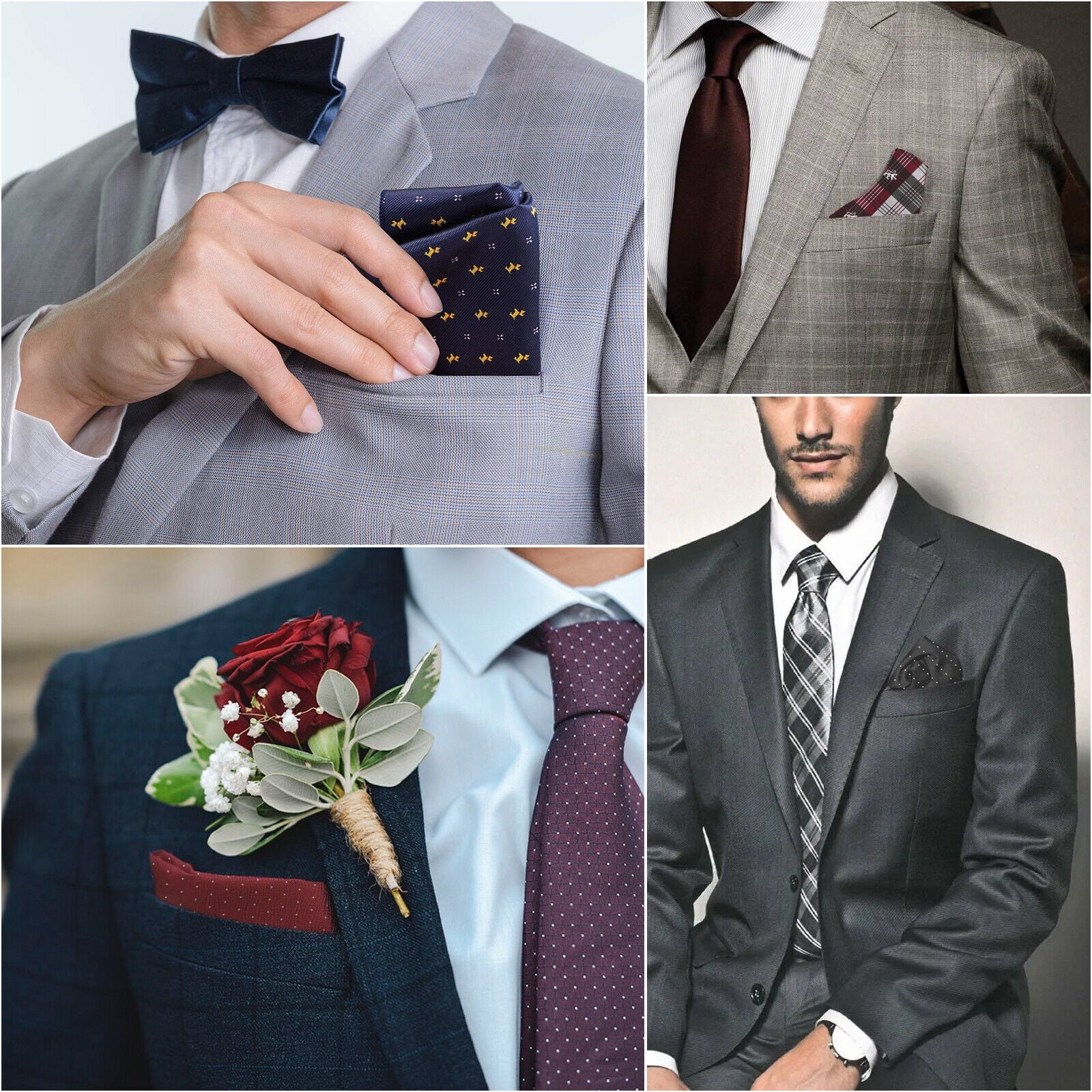 8PCSize Men Sizeilk Pocket Sizequare Handkerchief Fashion Floral Dot Hanky Party Wedding