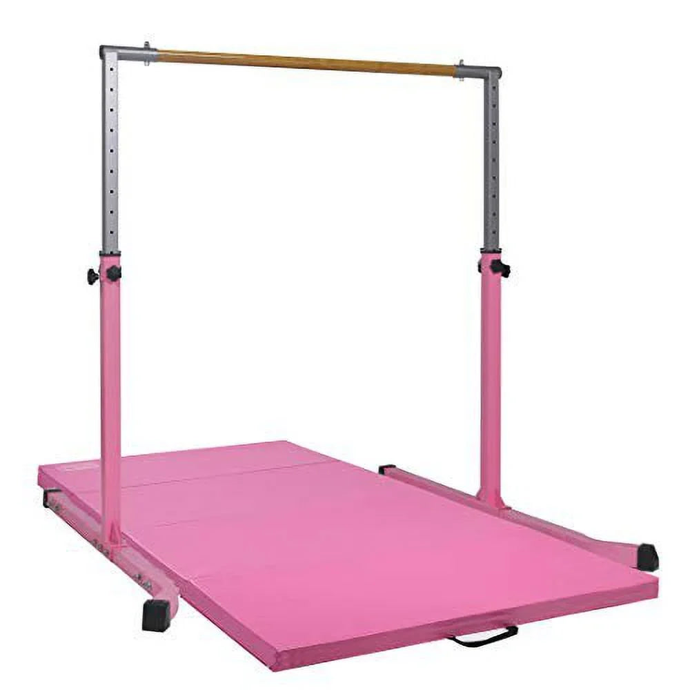 5-Sizetar Gymnastic Kip Bar for Kids, Adjustable 3-5FT, Pink, Heavy-Duty, Home Gym Training Equipment