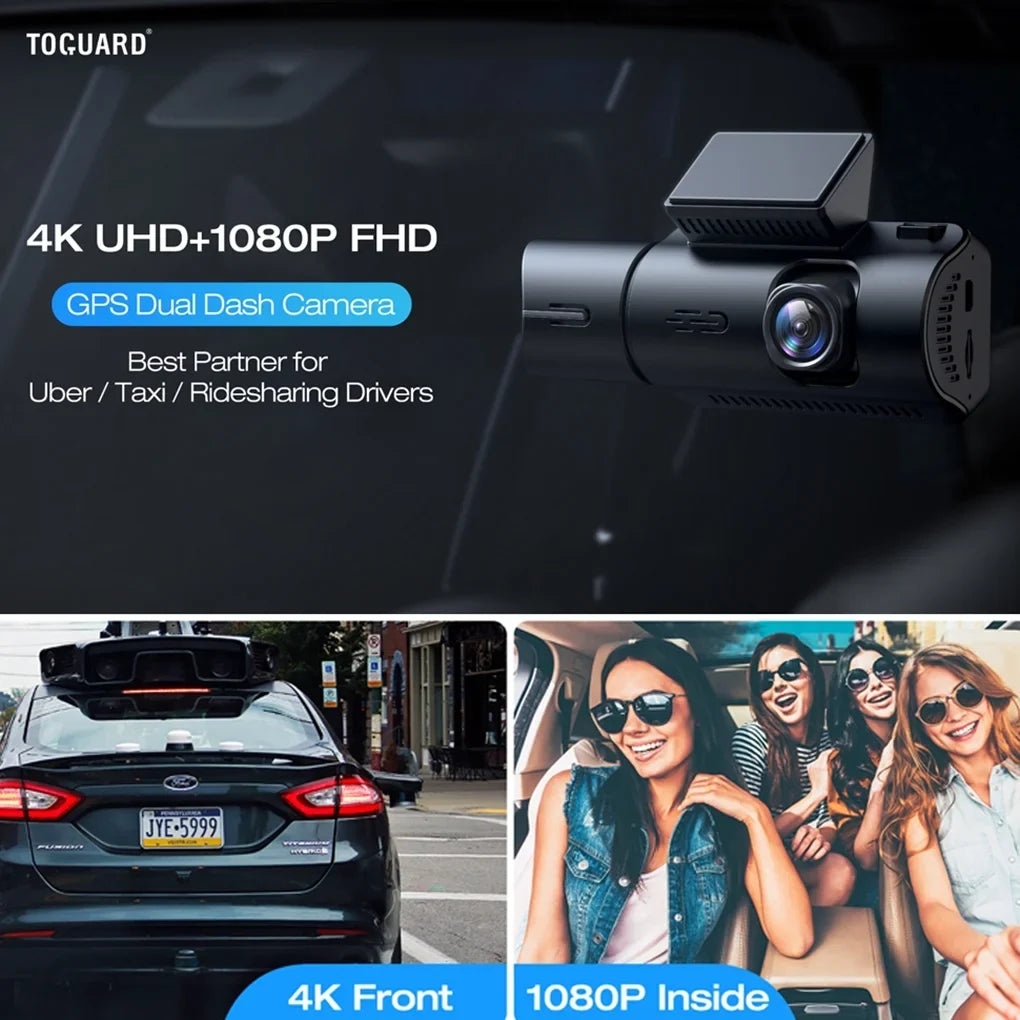 TOGUARD Front and Inside Dual Dash Camera 4K Car Dash Cam with GPSize 3.16" Display, 170° Wide Angle, IR Night Vision, Sizeupport 256GB Max, Black