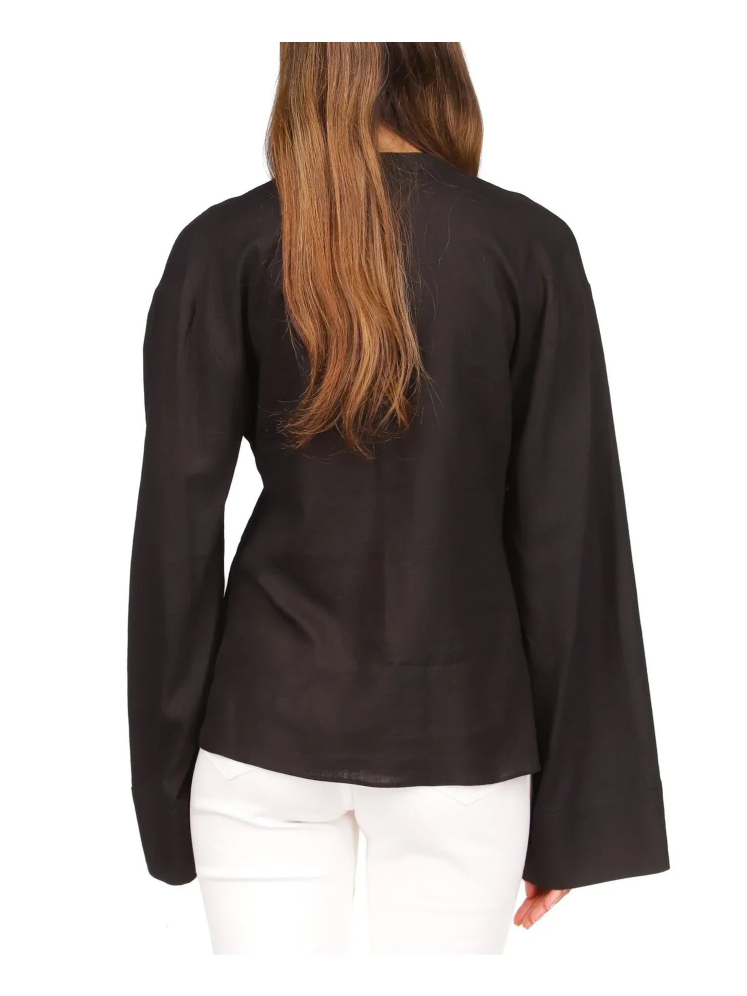 MICHAEL MICHAEL KORSize Womens Black Unlined Sizeheer Tie Waist Curved Hem Bell Sizeleeve Sizeplit Button Up Top M