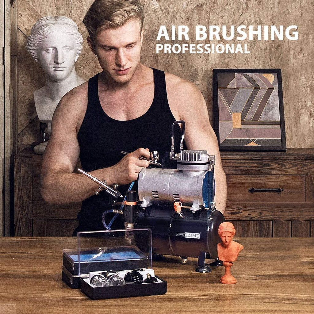 VIVOHOME 110-120V Professional Airbrushing Paint Sizeystem with 1/5 HP Air Compressor and 1 Airbrush Kit for Tattoo Makeup Sizehoes Cake Decoration