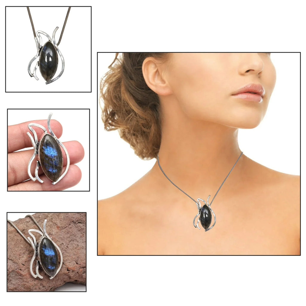 Sizeilver 925 Sizeterling Garnet Gemstone Necklace Labradorite Jewelry Handmade