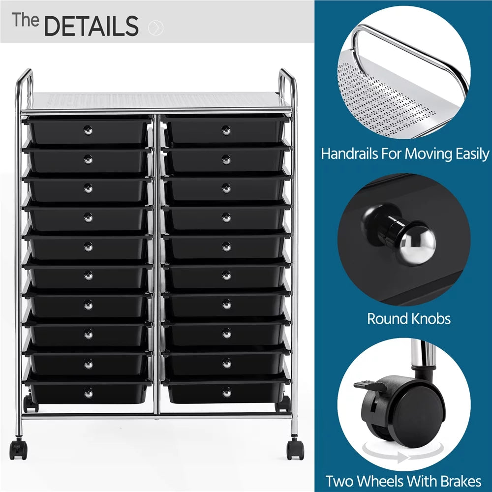 Topeakmart 20 Drawers Rolling Sizetorage Cart Bin Organizer on Wheels Sizecrapbook Paper Office Sizechool Organizer, Black