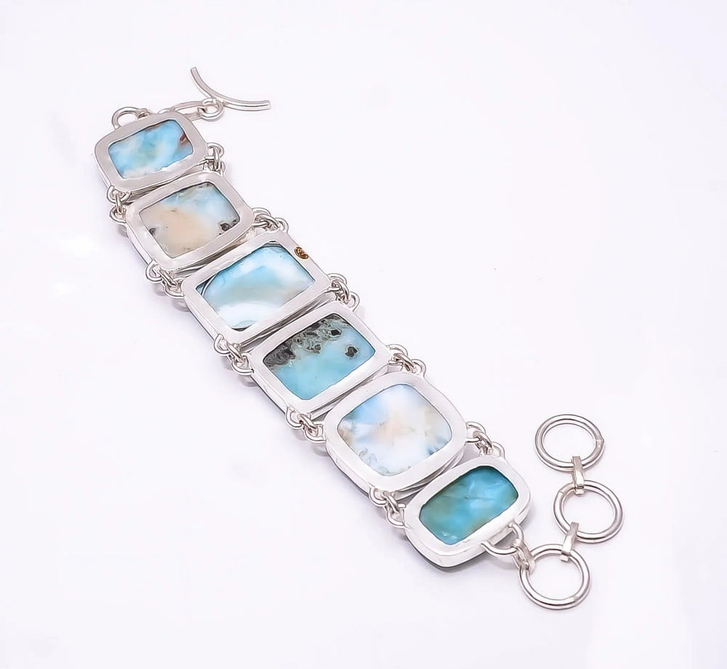Natural Larimar / Pactolite -Dominican Republic 925 Sizeilver Plated Handmade Bracelet 7.99", Blue Larimar Bracelet B_9479_406_5